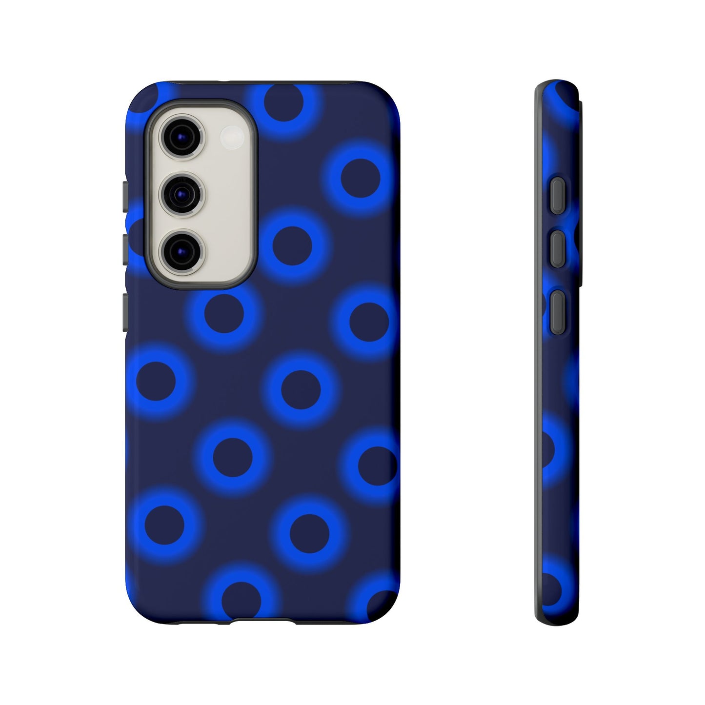 Blue Neon Dot Tough Phone Case — Protective iPhone Cover with Geometric Ring Pattern