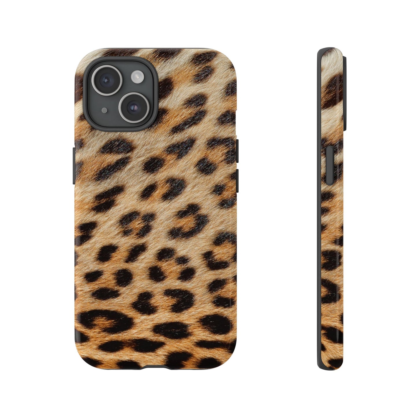 Leopard Print Tough Phone Case — Durable Protective Case with Wild Animal Fur Design