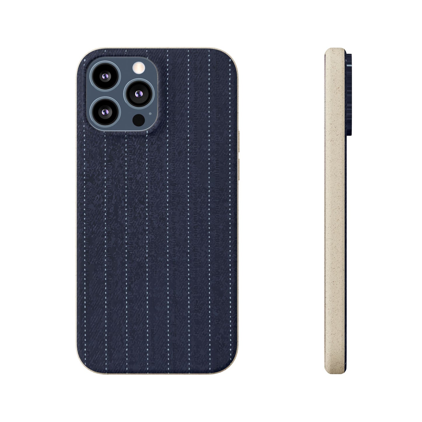 Biodegradable Pinstripe Phone Case — Eco-Friendly Navy Fabric Phone Cover for Apple iPhone and Samsung Galaxy.