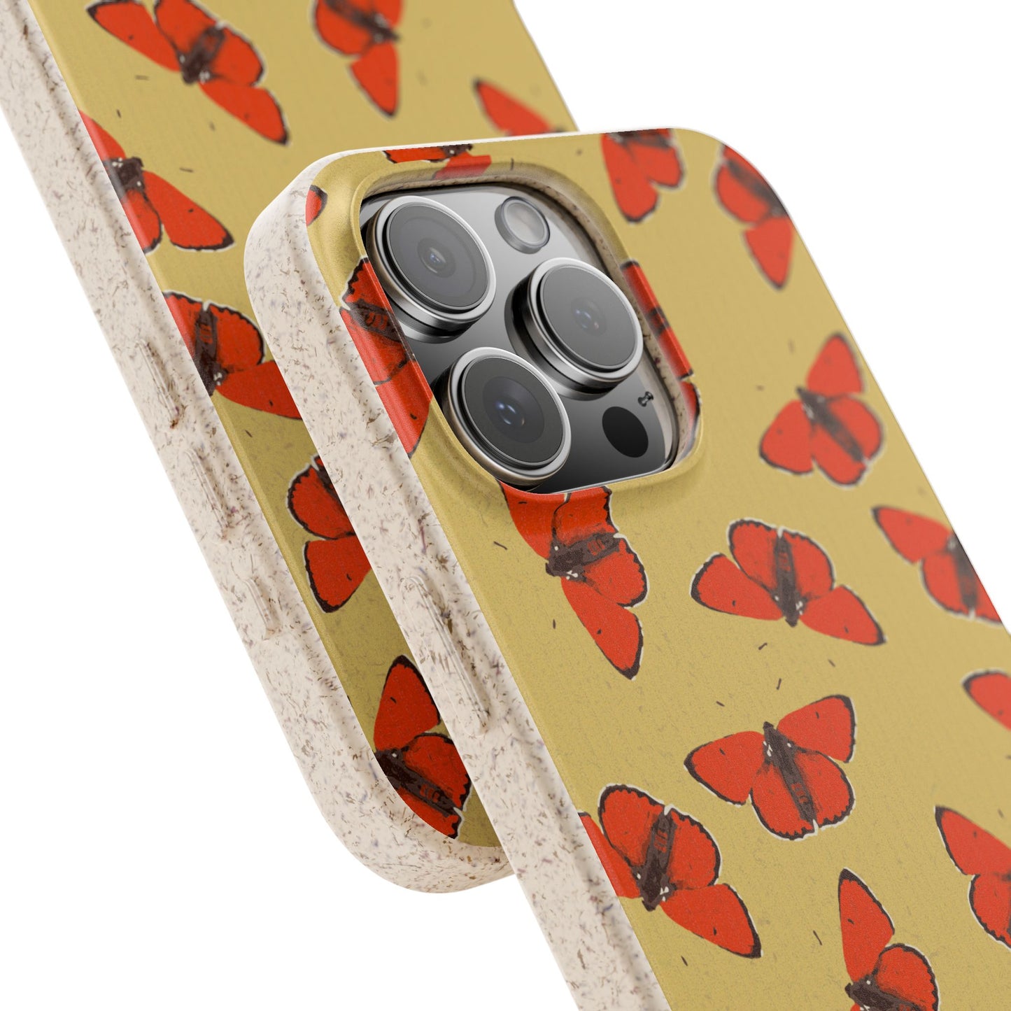 Biodegradable Retro Red Butterfly Pattern Phone Case for Apple iPhone and Samsung Galaxy.