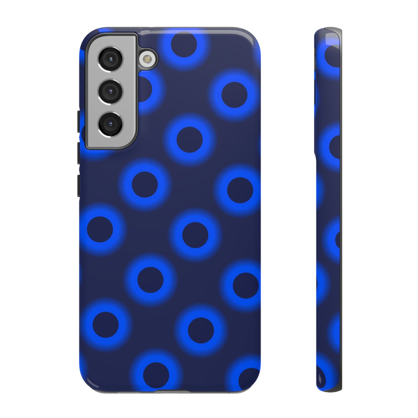 Blue Neon Dot Tough Phone Case — Protective iPhone Cover with Geometric Ring Pattern