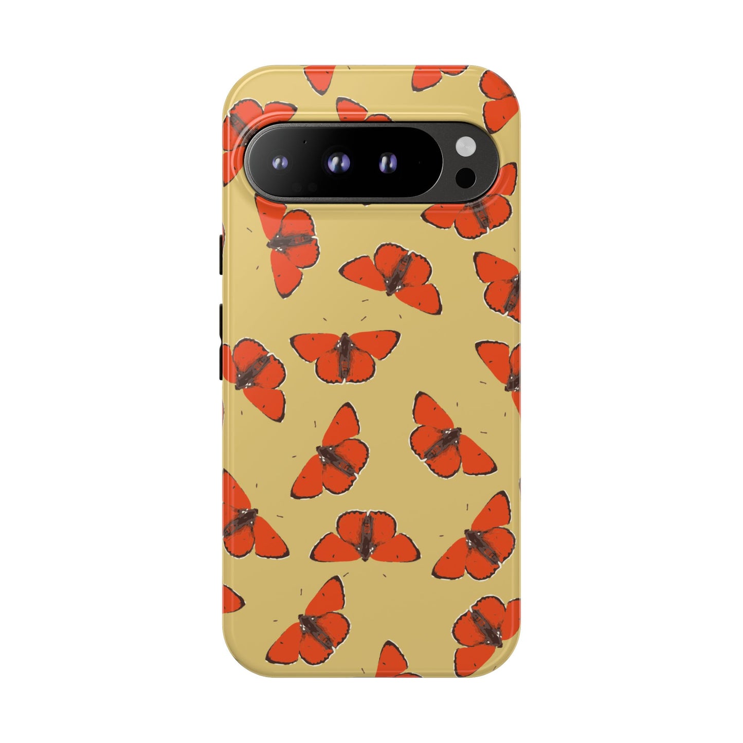 Red Butterfly Pattern Tough Phone Case — Retro Butterflies on Yellow