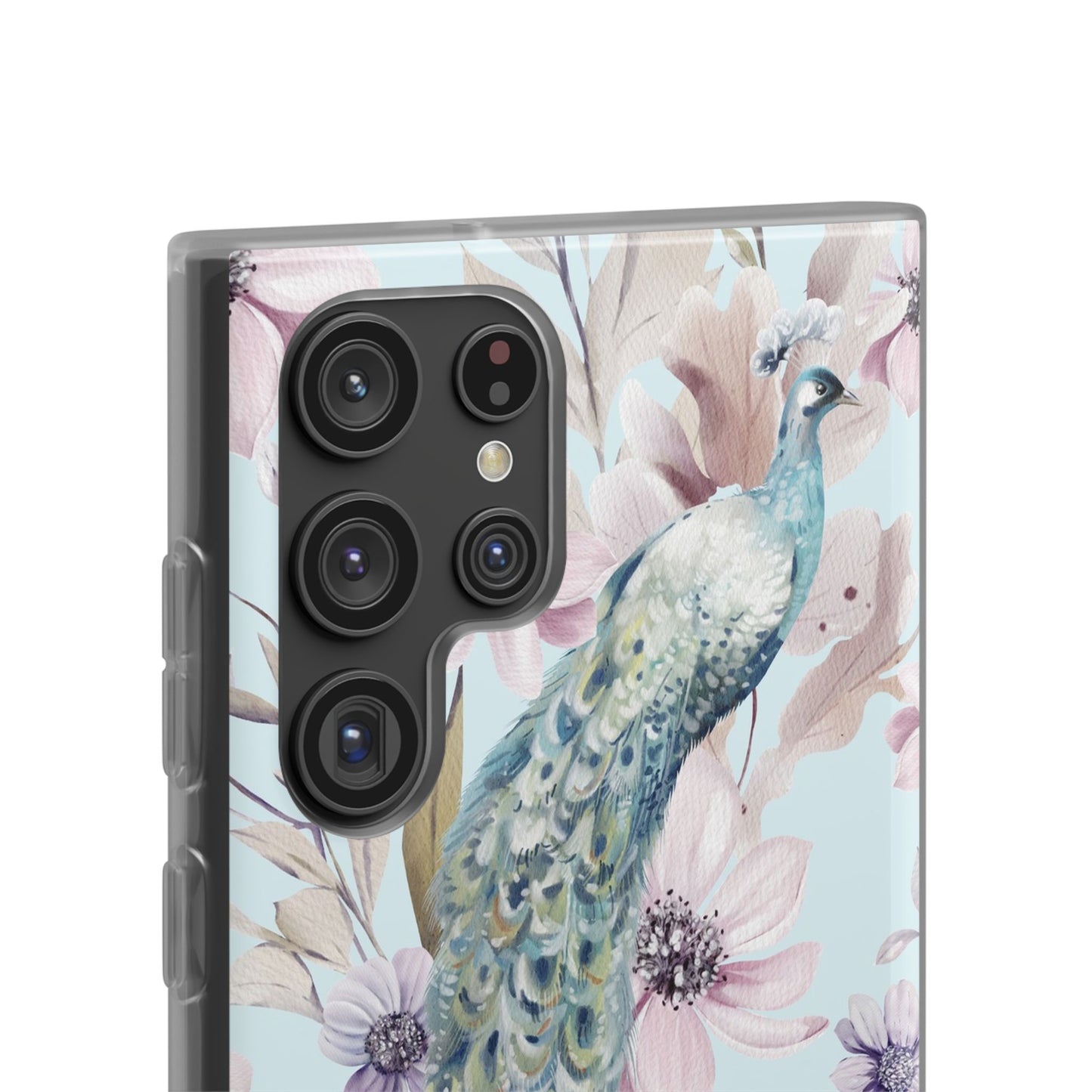 Peacock Floral Phone Case — Pastel Watercolor Bird Slim Case