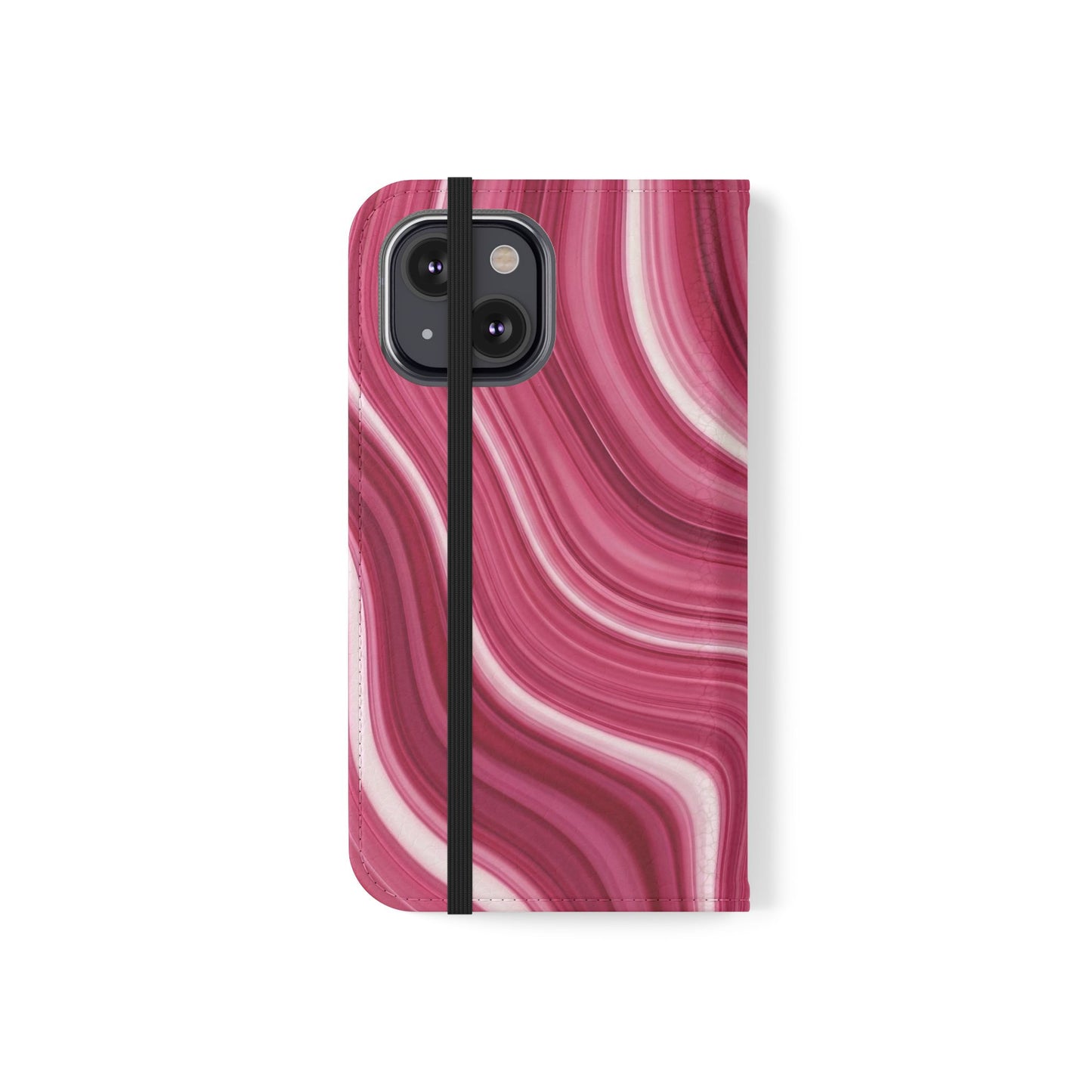 Pink Marble Swirl Flip Case — Wallet Phone Cover with Card Slots