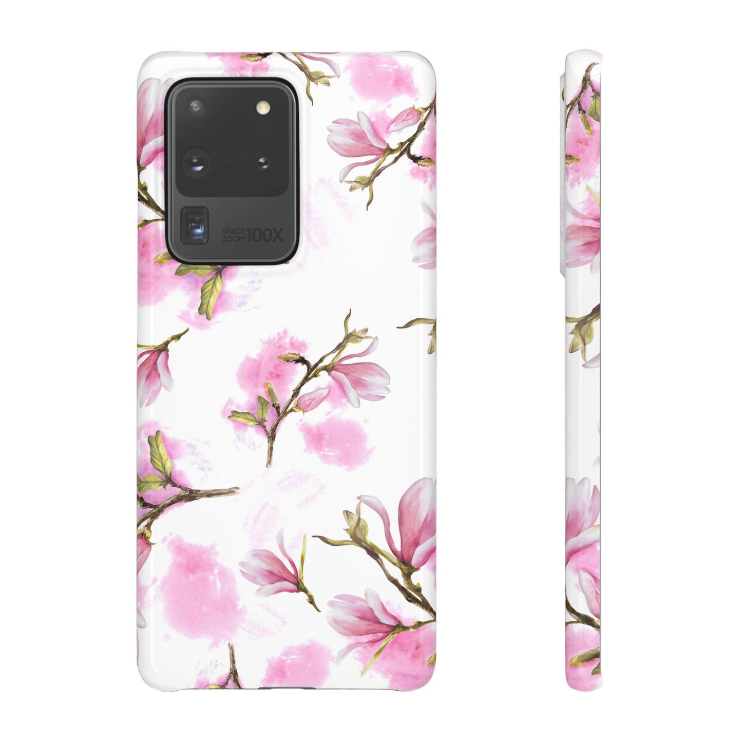 Floral Magnolia Slim Phone Case – Pink Watercolor Snap Case for Apple iPhone and Samsung Galaxy.