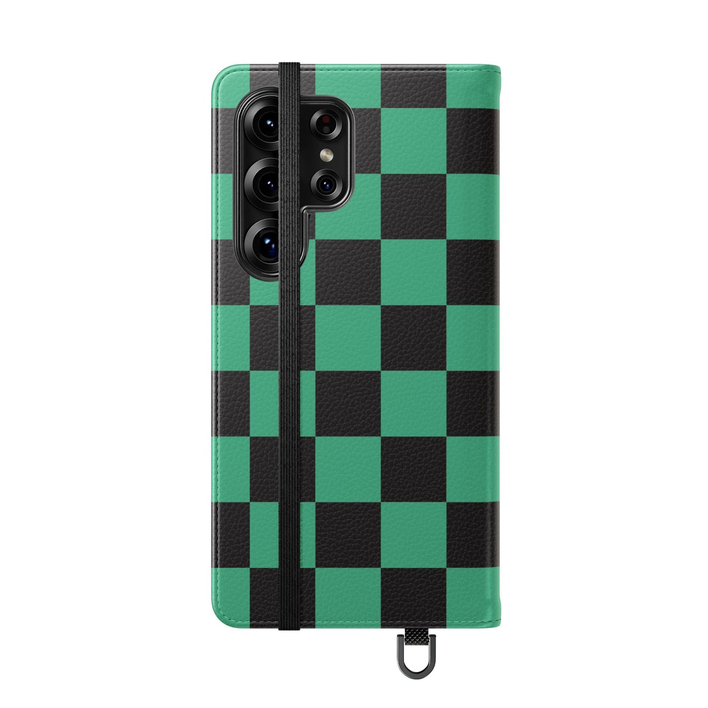 Tanjiro Chequered Flip Phone Case — Black and Green Chequered Wallet Cover