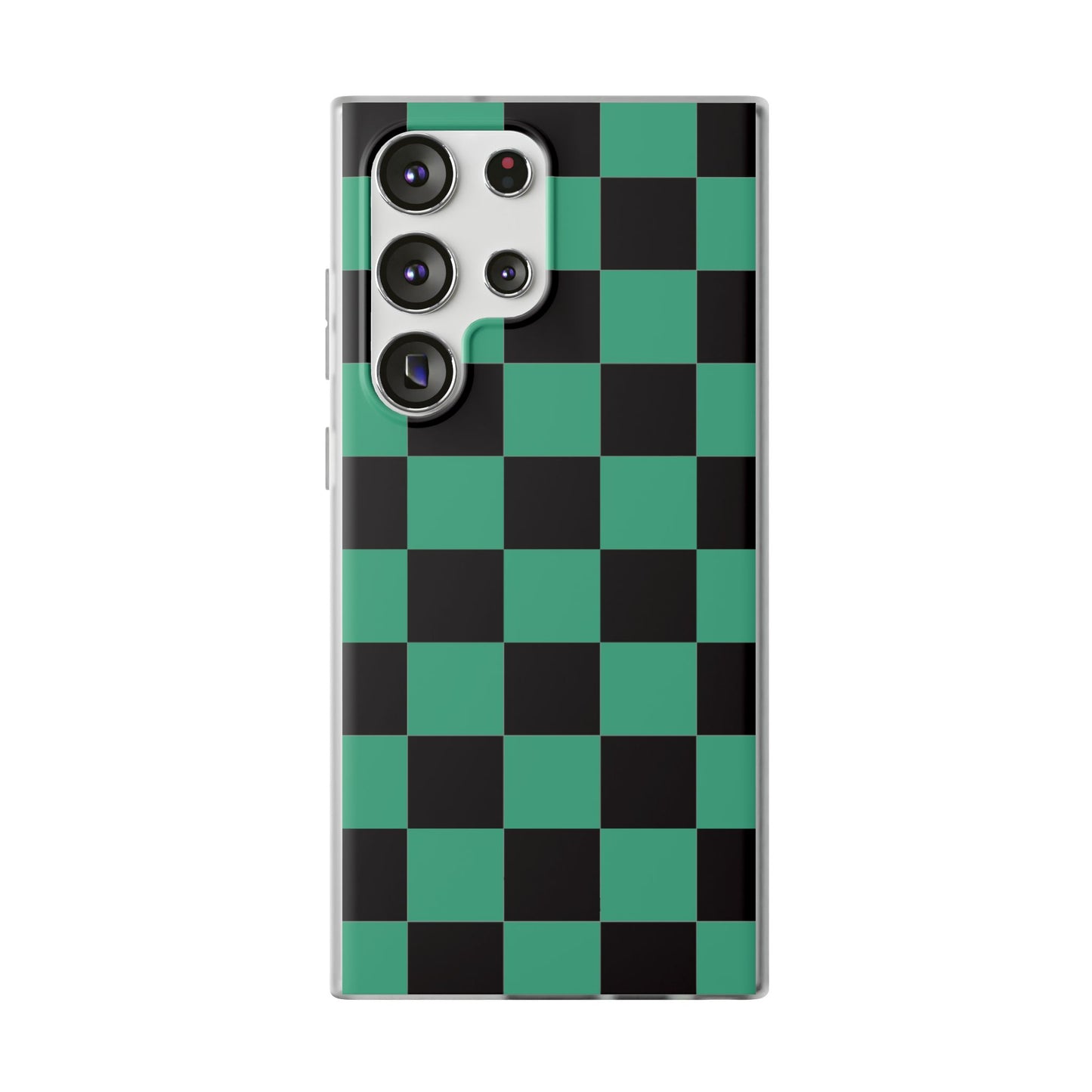 Tanjiro Checkerboard Green and Black Flexi Phone Case for Apple iPhone and Samsung Galaxy.