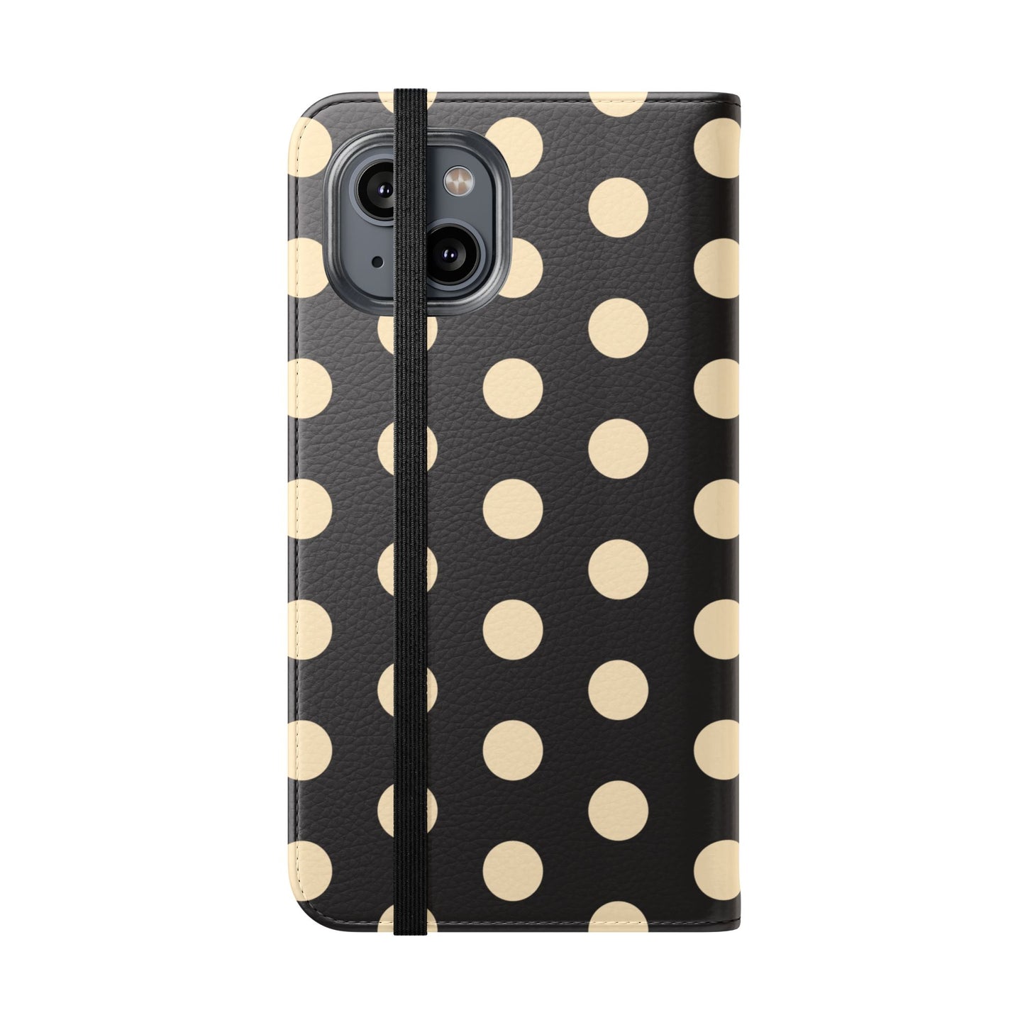 Polka Dot Flip Phone Case – Retro Black & Cream Wallet Cover