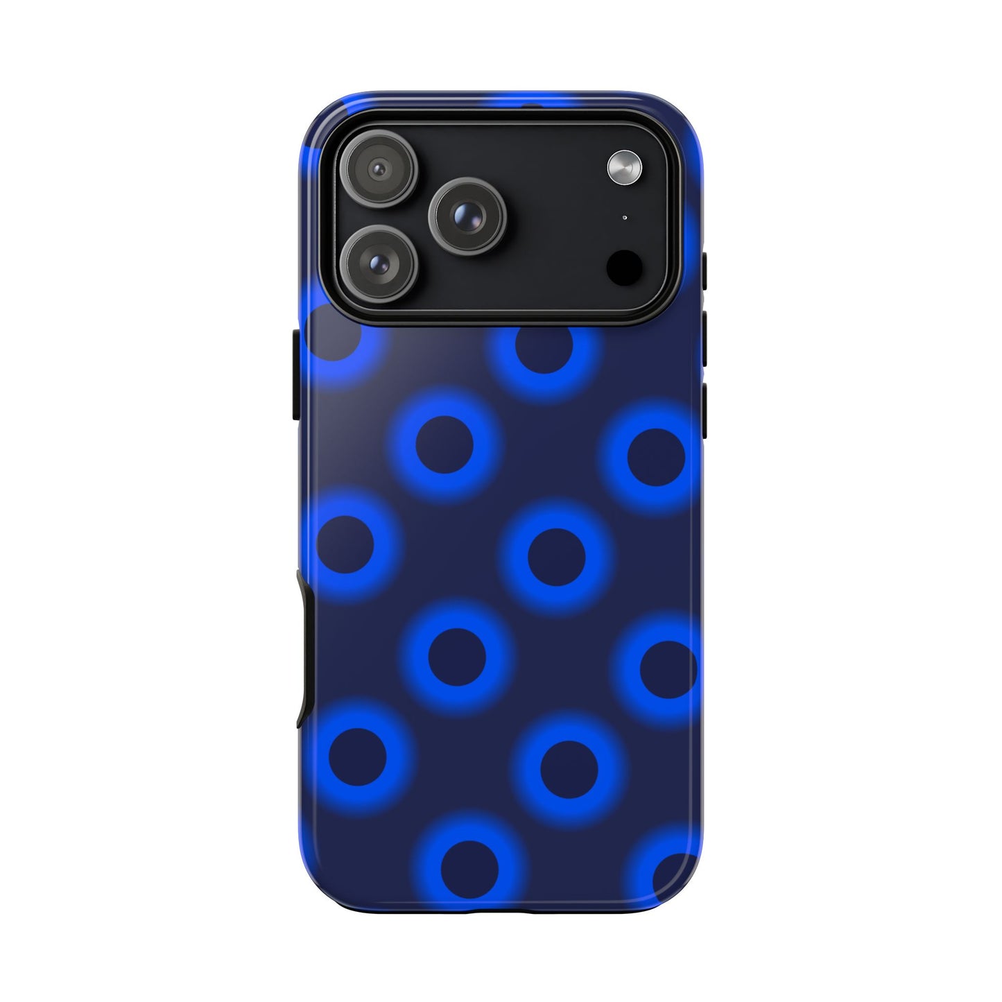 Blue Neon Dot Tough Phone Case — Protective iPhone Cover with Geometric Ring Pattern
