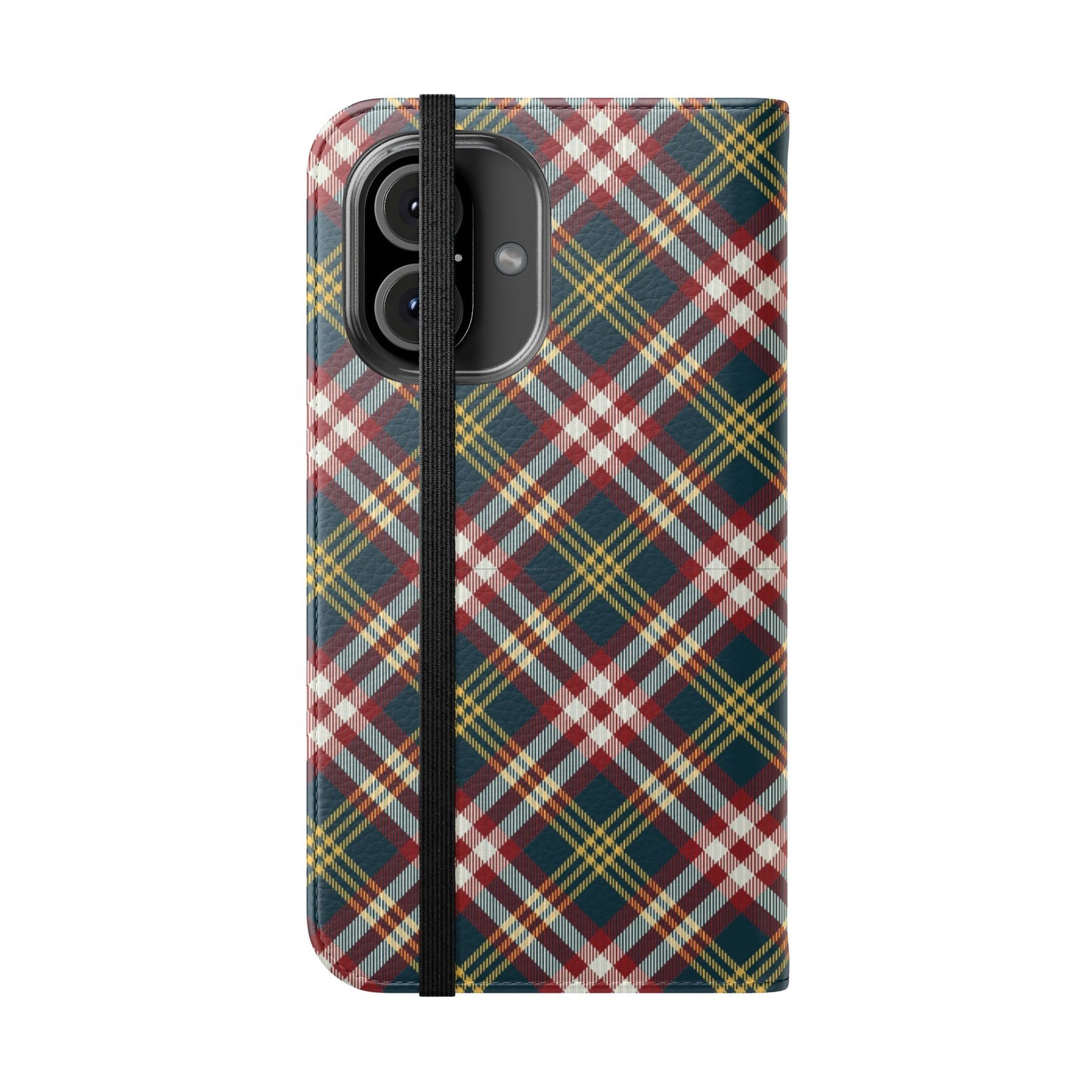Tartan Flip Phone Case — Yellow & Red Plaid Wallet Cover