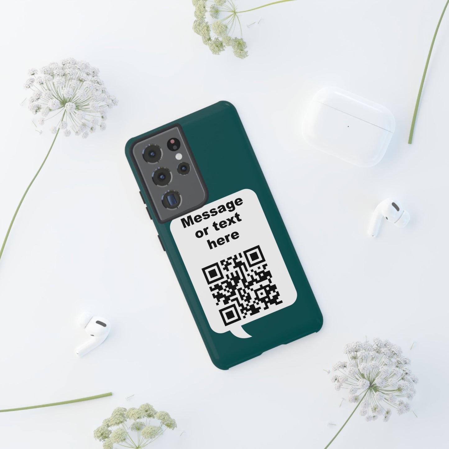 Custom QR Code Tough Phone Case — "Custom text" Contact Case