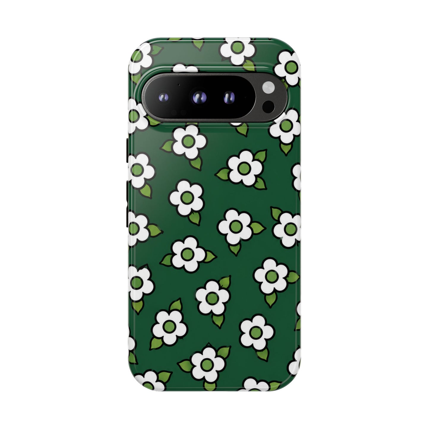 Floral Tough Case — Green White Daisy Protective Phone Cover
