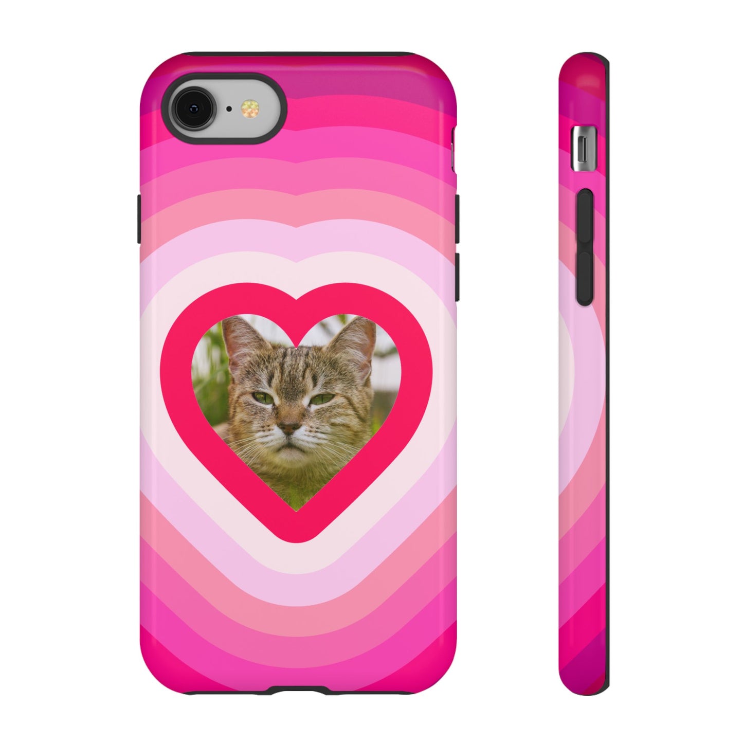 Single Image Personalised  Heart Photo Phone Case – Pink Gradient Love Tough Case for Apple iPhone, Samsung Galaxy and Google Pixel.