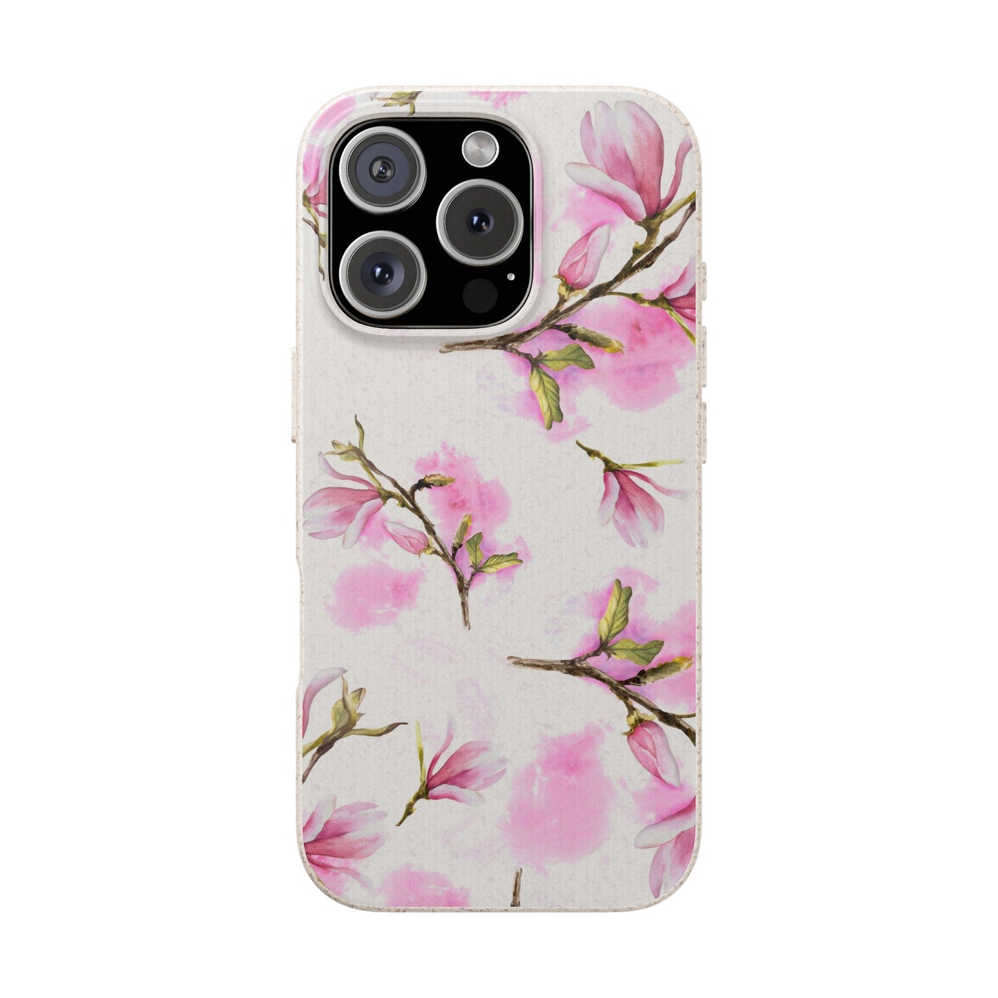 Biodegradable Phone Case — Pink Magnolia Floral Eco Phone Cover for Apple iPhone and Samsung Galaxy.
