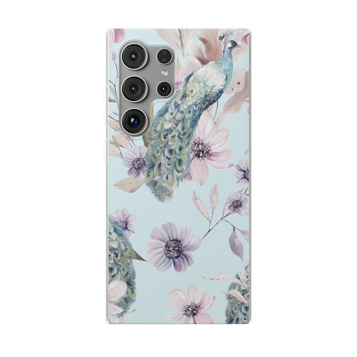 Pastel Peacock Watercolor Protective Flexi Case for Apple iPhone, Samsung Galaxy.