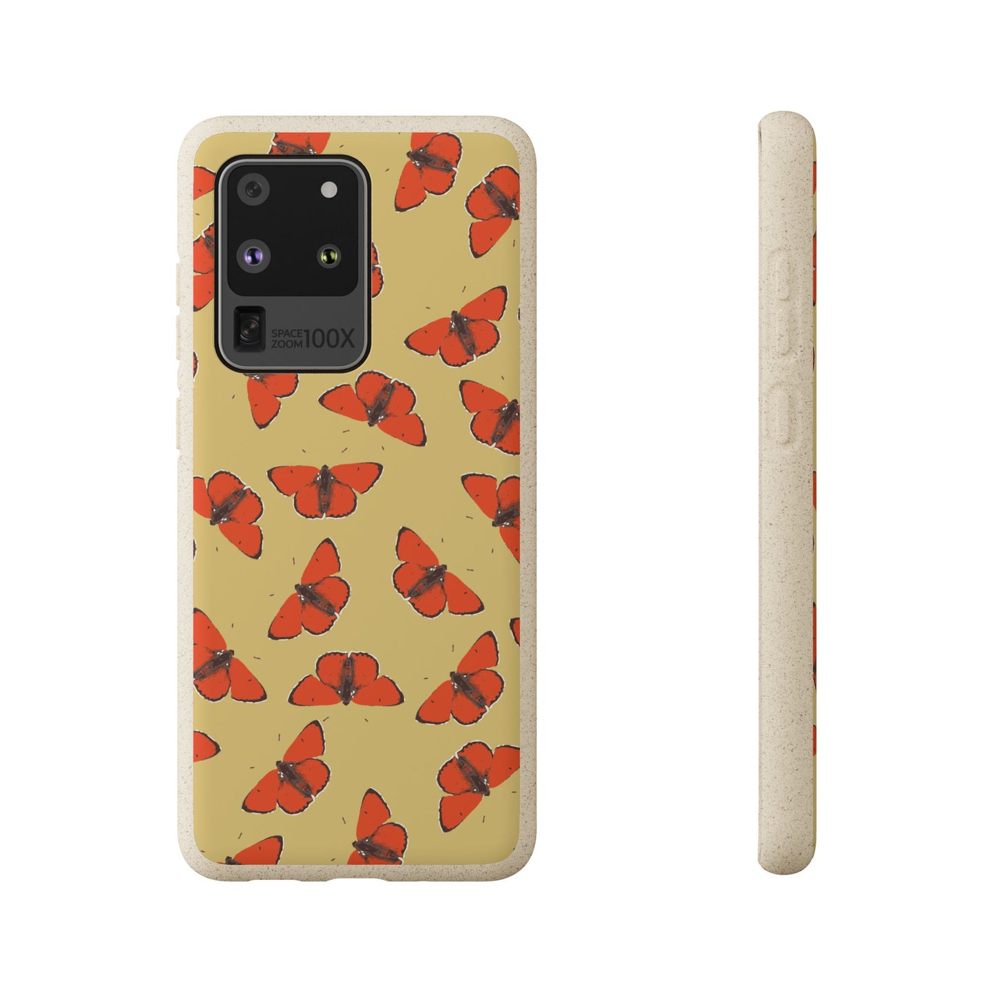 Biodegradable Retro Red Butterfly Pattern Phone Case for Apple iPhone and Samsung Galaxy.