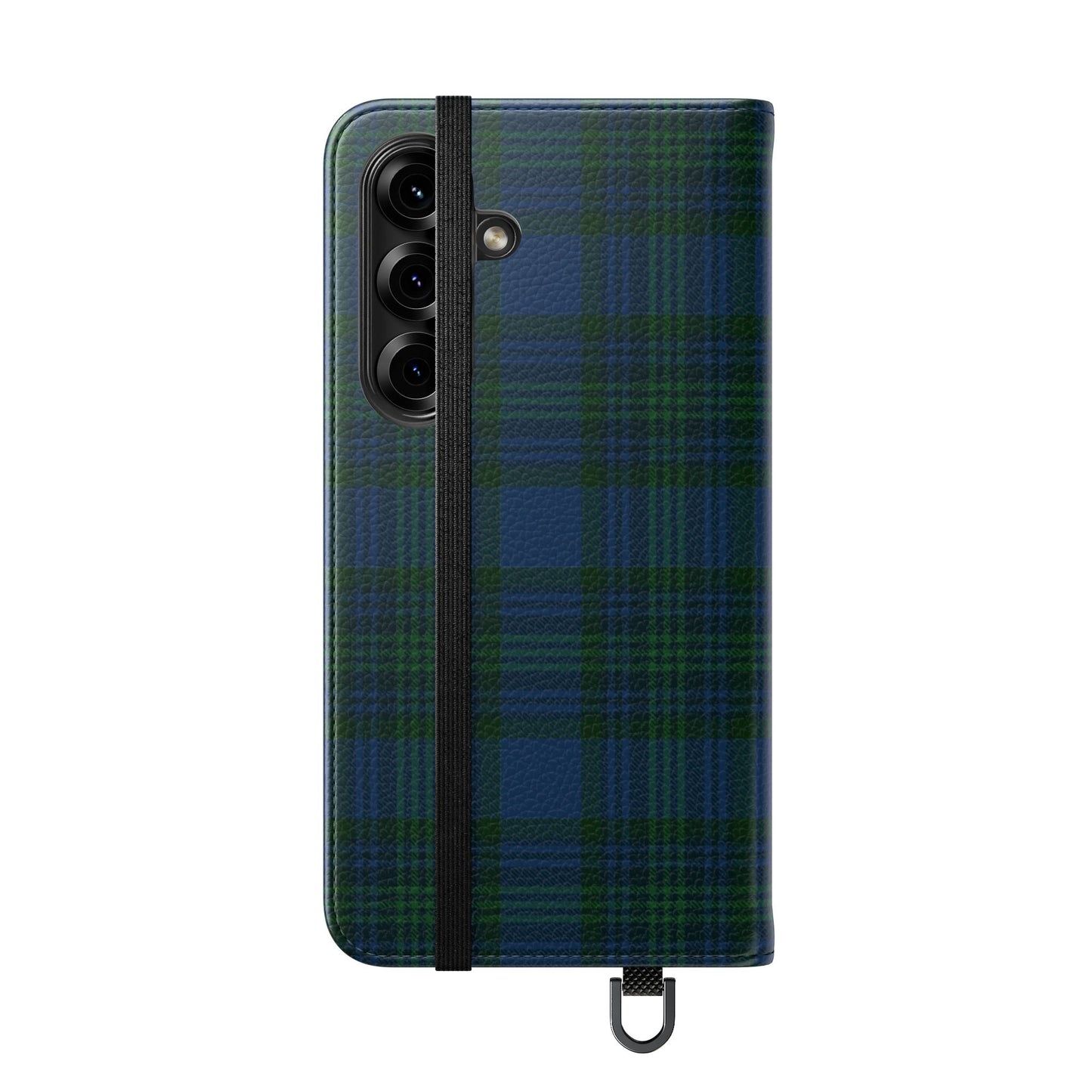 Tartan Flip Phone Case — Navy & Green Plaid Wallet Cover