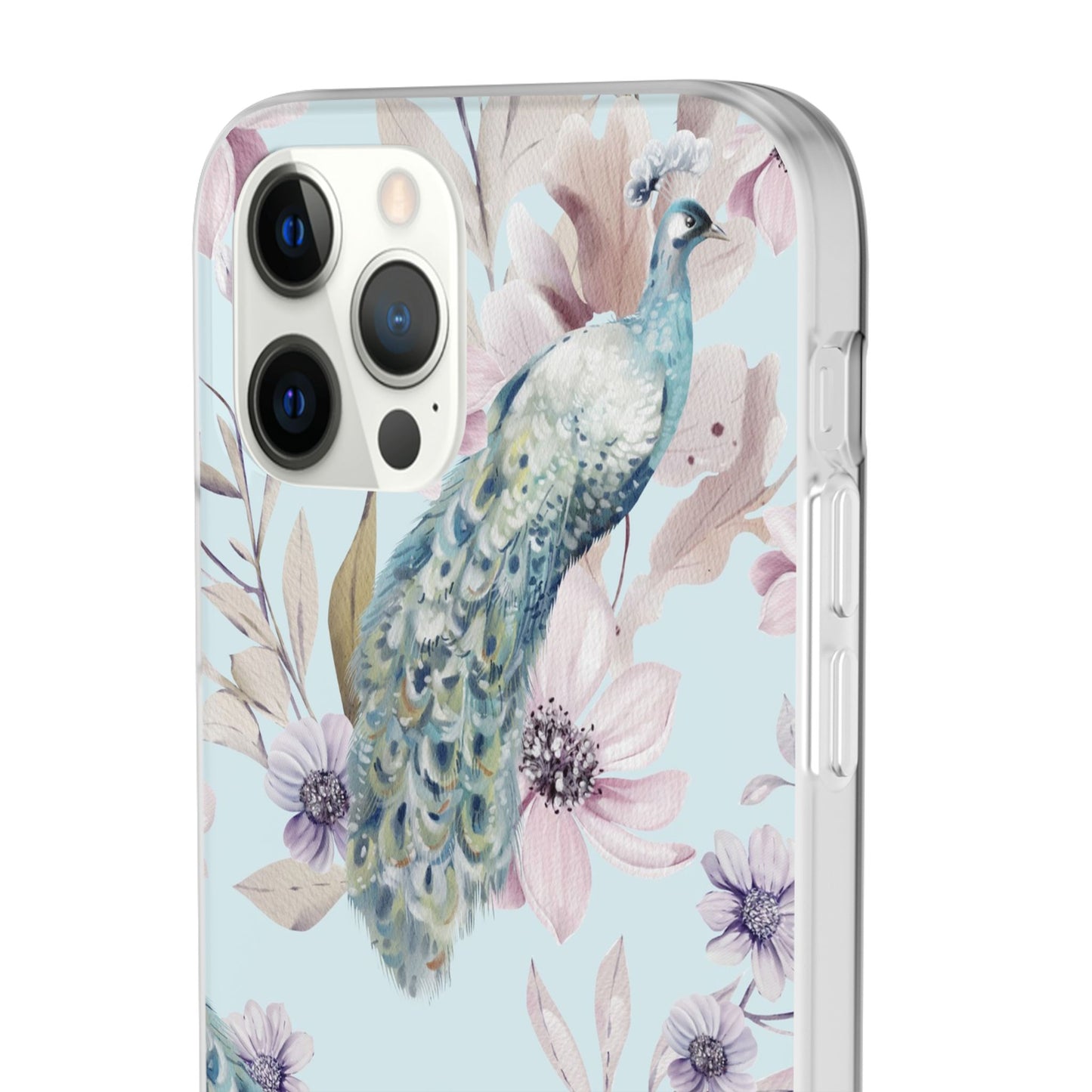 Peacock Floral Phone Case — Pastel Watercolor Bird Slim Case