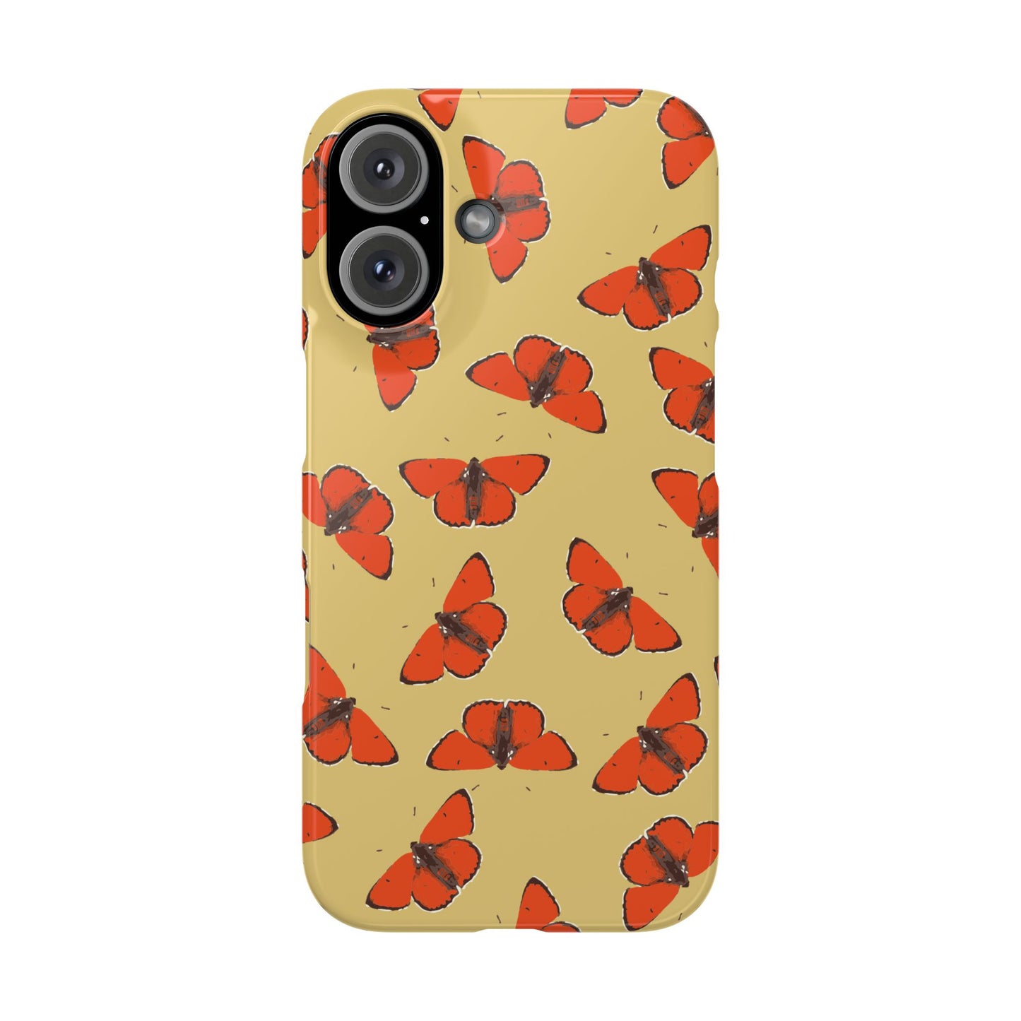 Butterfly Snap Phone Case — Red Moth Pattern on Mustard Background