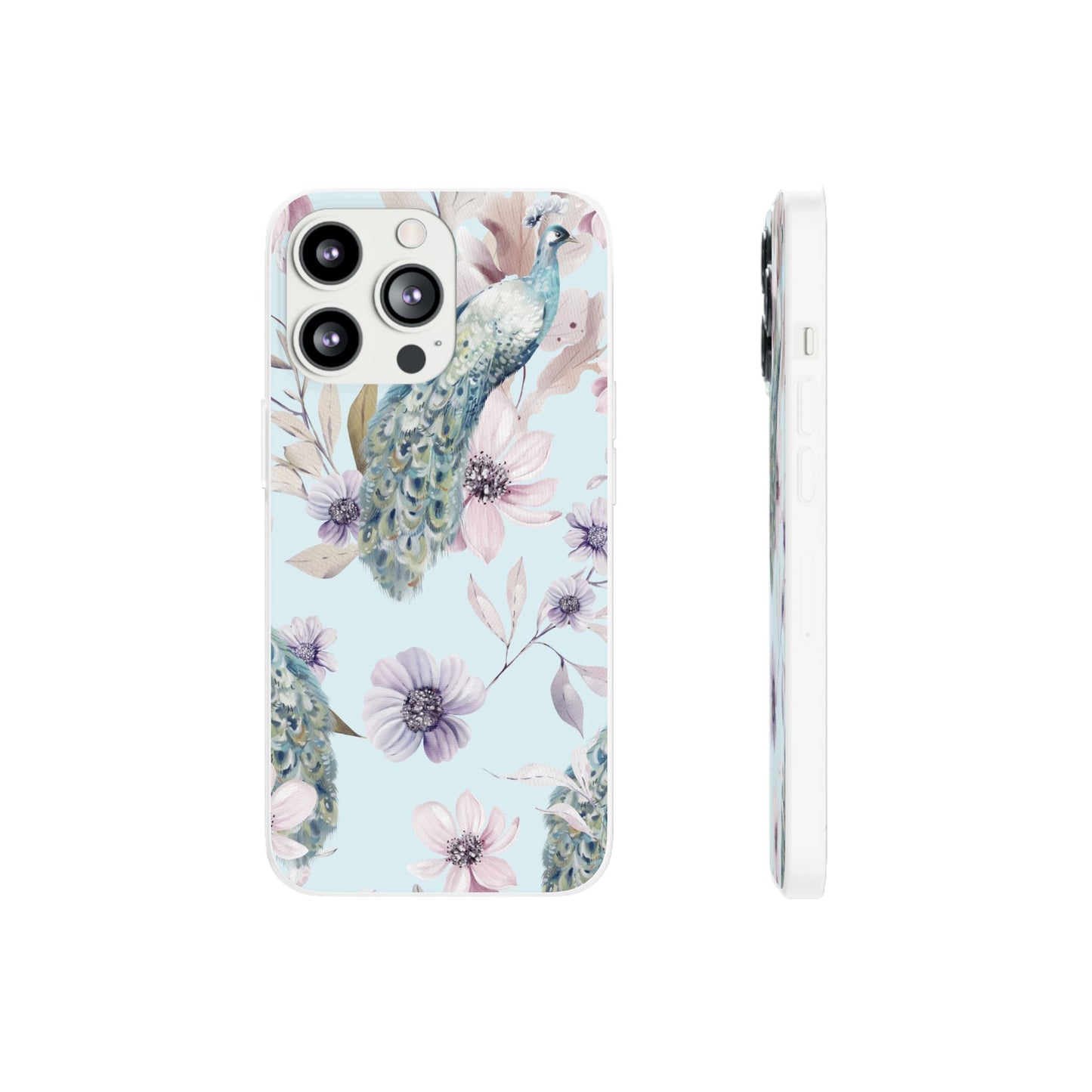 Peacock Floral Phone Case — Pastel Watercolor Bird Slim Case