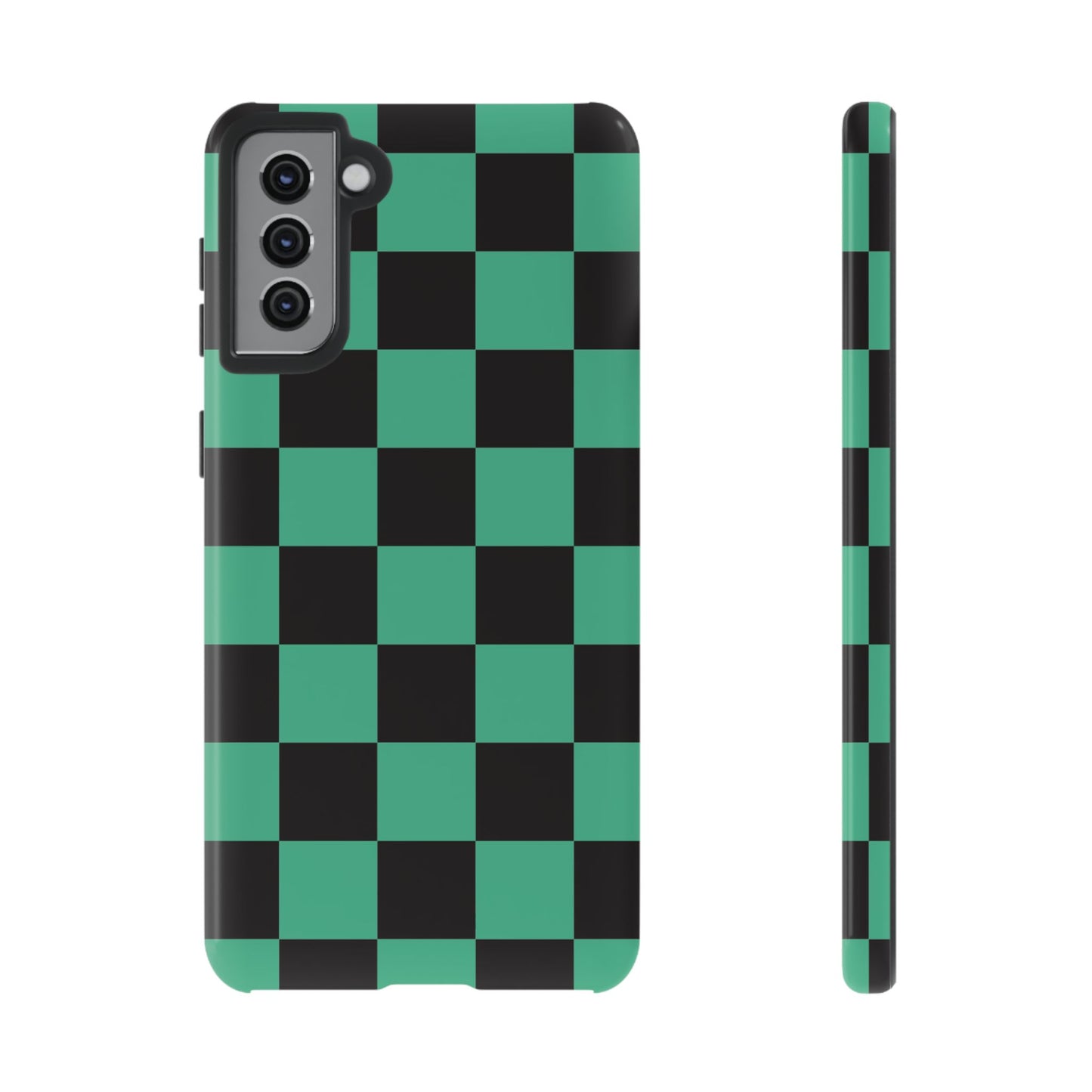 Tanjiro Checkerboard Tough Phone Case – Green & Black Protective Cover