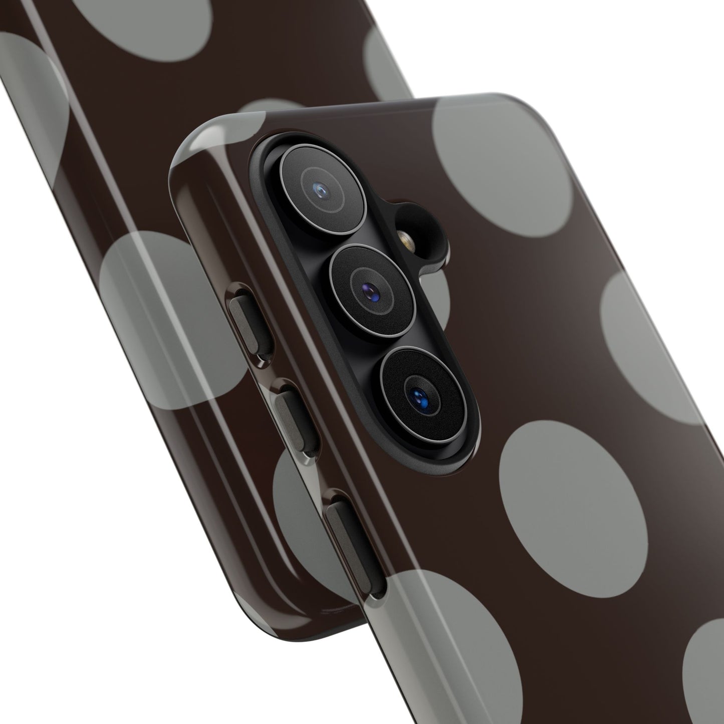 Polka Dot Tough Phone Case – Brown & Gray Retro Dot Protective Cover