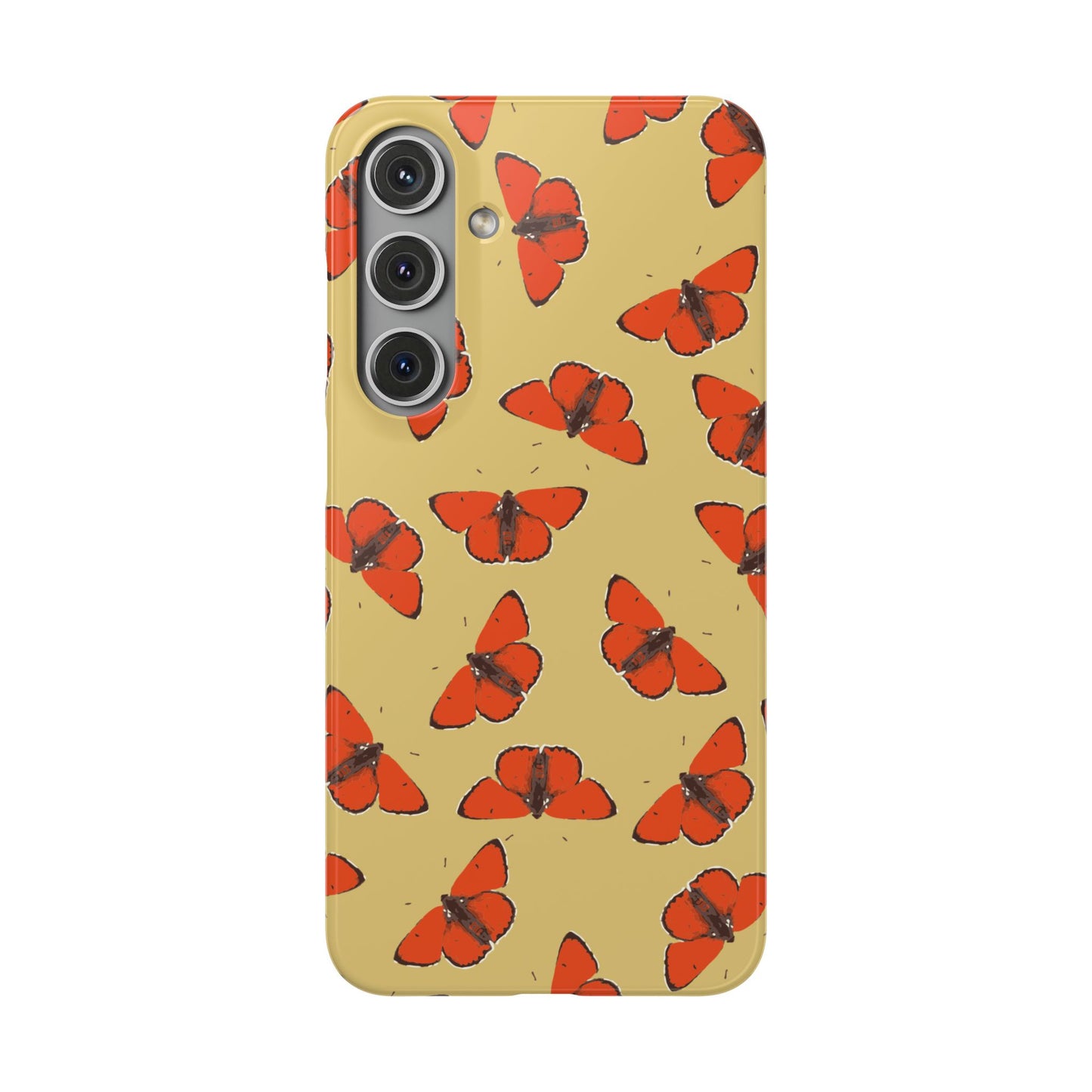 Butterfly Snap Phone Case — Red Moth Pattern on Mustard Background