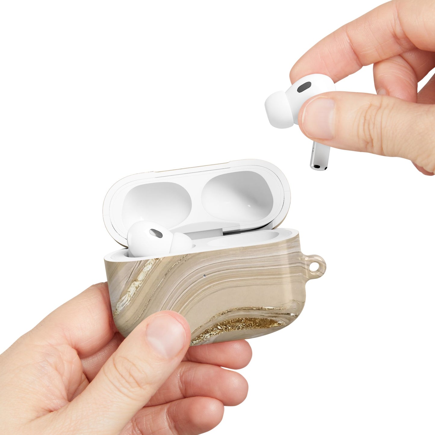 Marble Swirl AirPod Case — Beige Gold Art Pattern