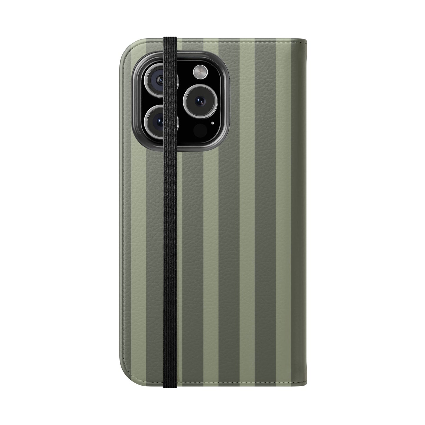 Olive Vertical Stripe Flip Phone Case — Wallet Cover with Card Slots