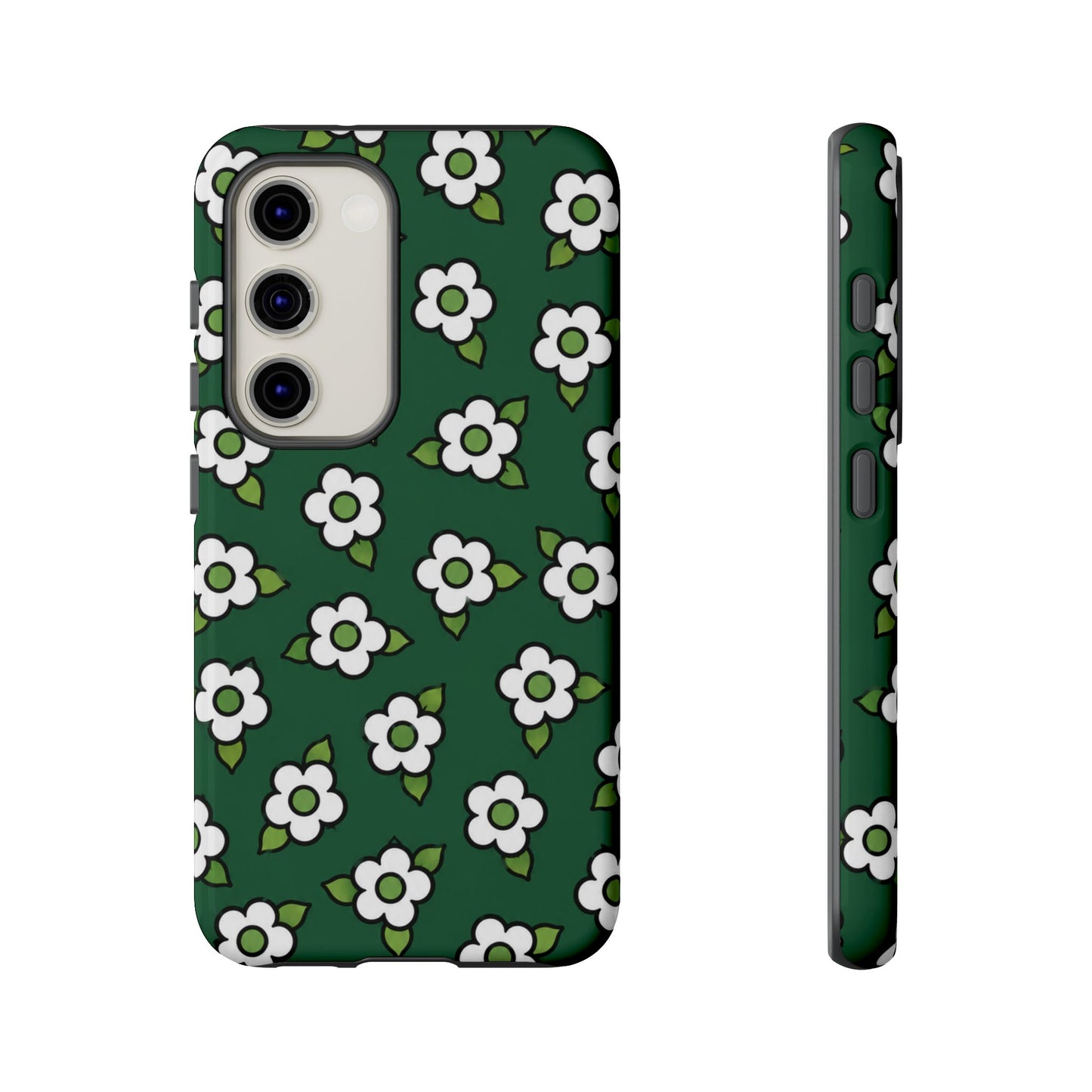 Floral Tough Case — Green White Daisy Protective Phone Cover