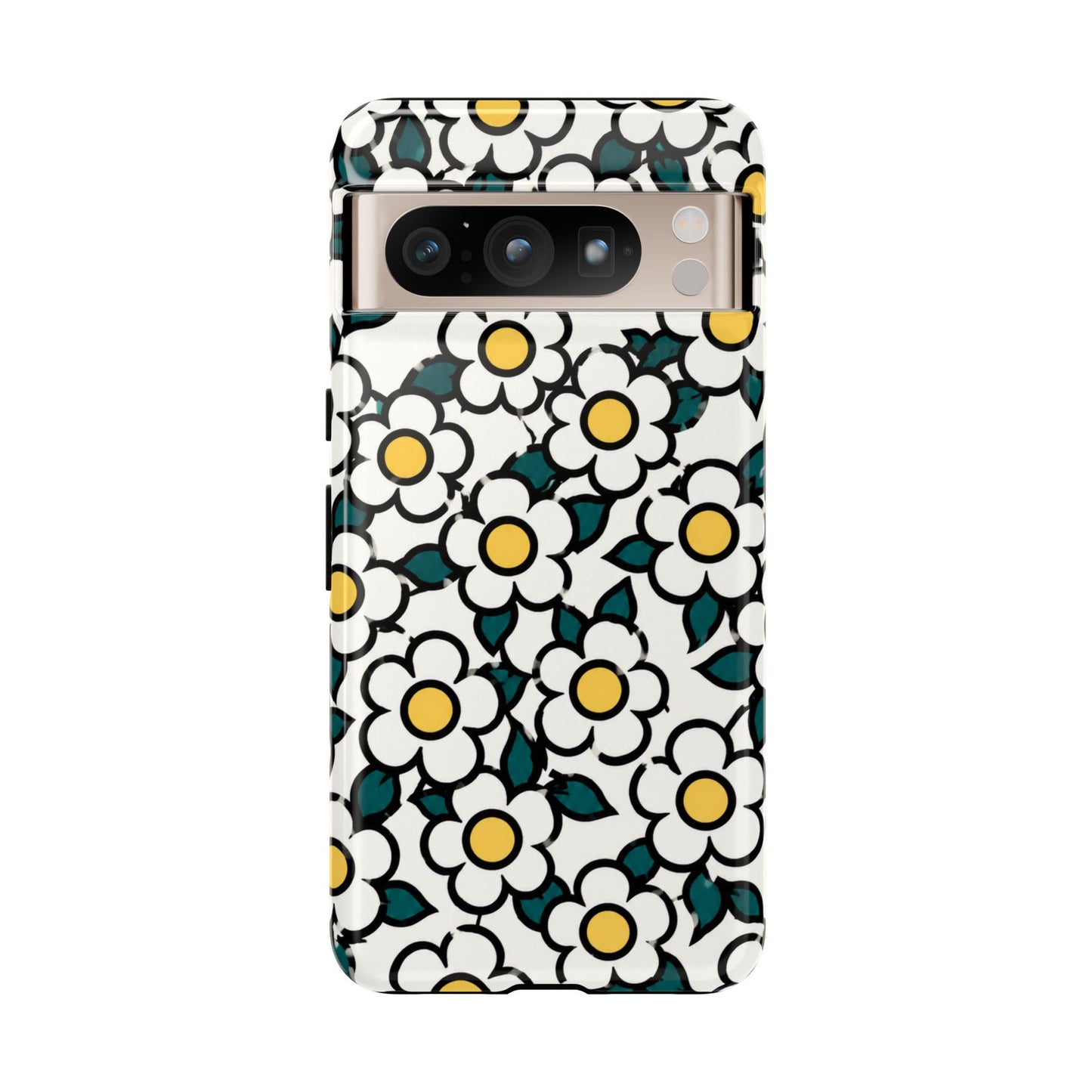 Floral Daisy Tough Phone Case — Retro White & Yellow Protective Cover