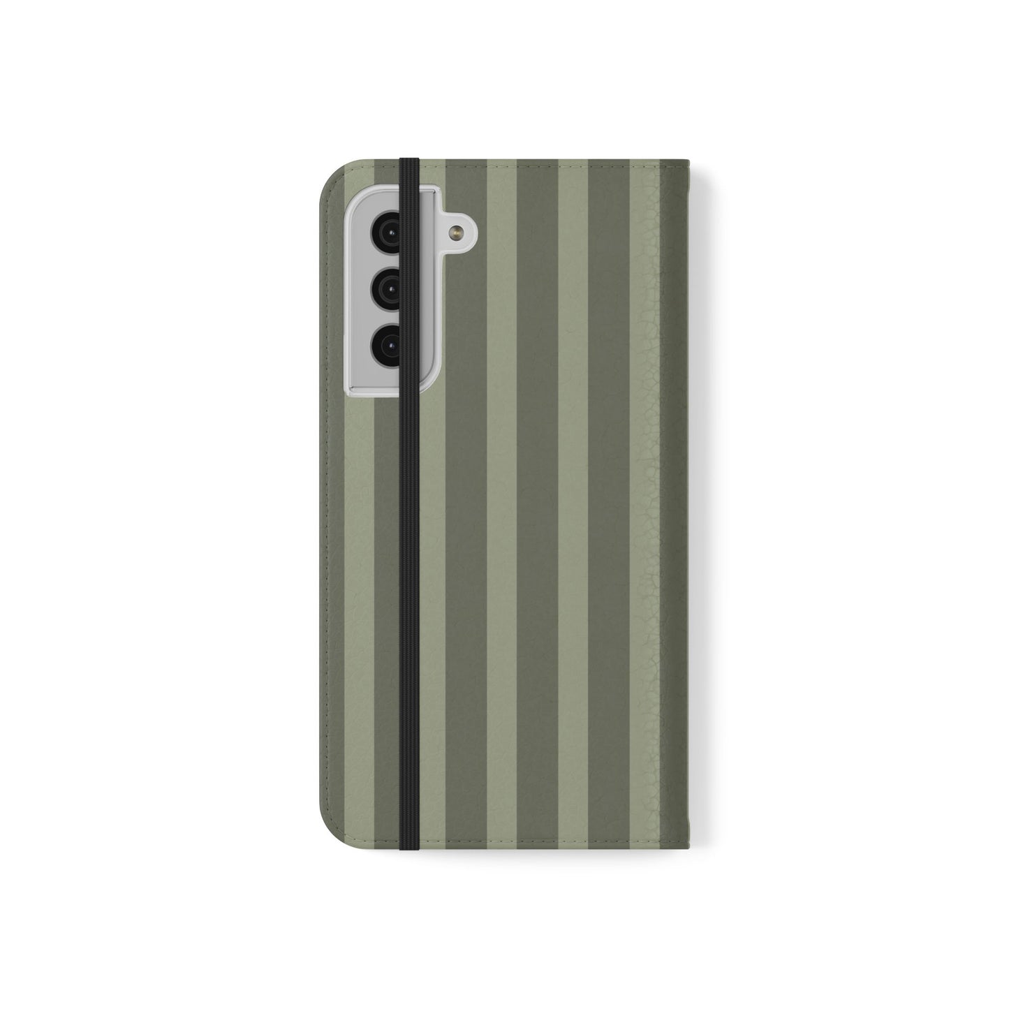 Olive Vertical Stripe Flip Phone Case — Wallet Cover with Card Slots