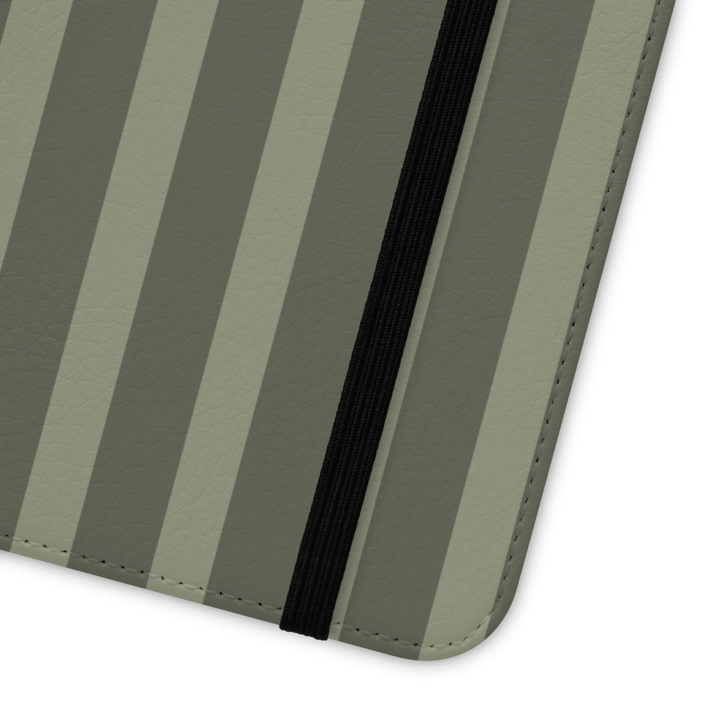 Olive Vertical Stripe Flip Phone Case — Wallet Cover with Card Slots
