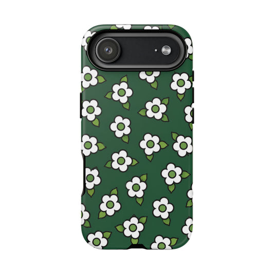 Floral Tough Case — Green White Daisy Protective Phone Cover