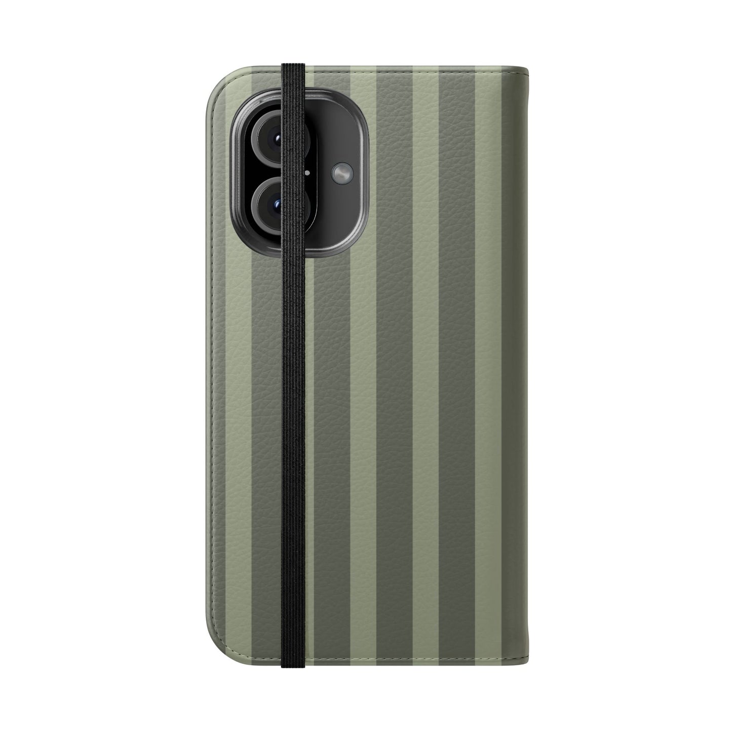 Olive Vertical Stripe Flip Phone Case — Wallet Cover with Card Slots