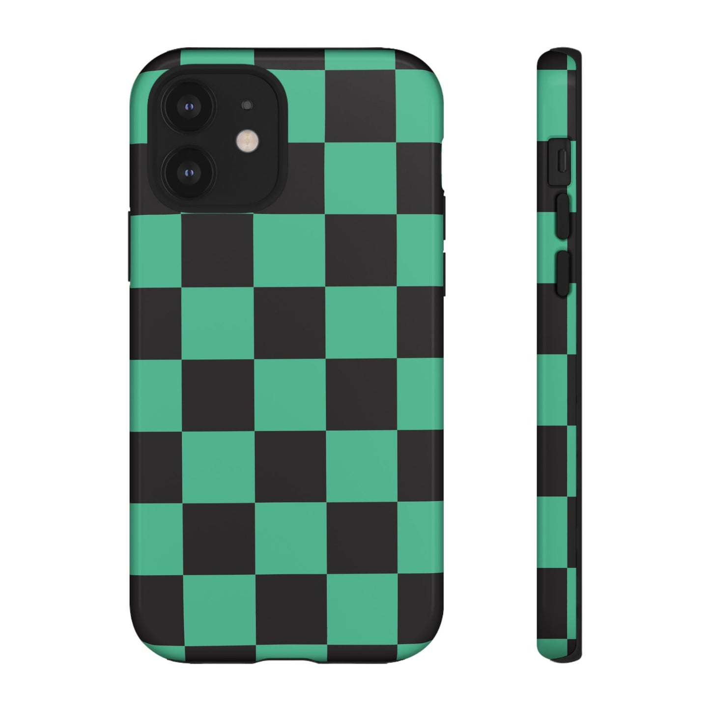 Tanjiro Checkerboard Tough Phone Case – Green & Black Protective Cover