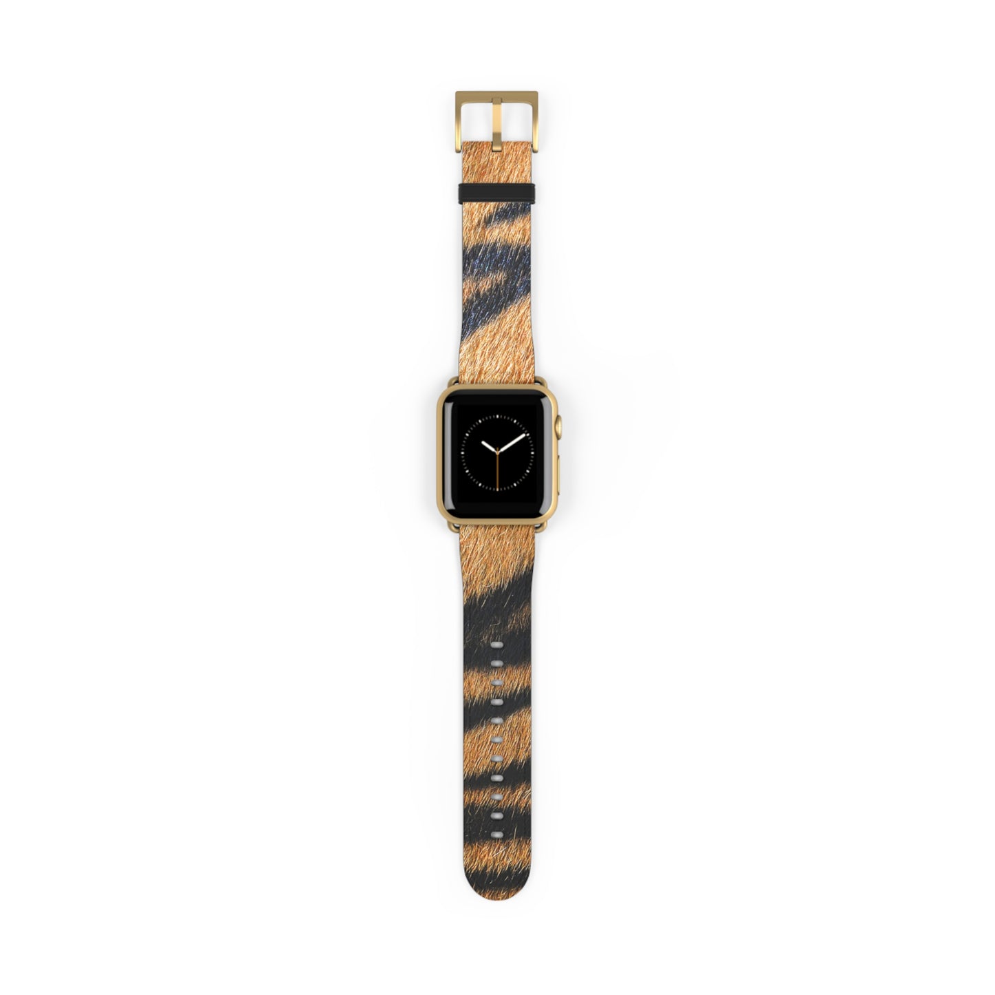 Tiger fur Apple Watch band with faux-leather strap, matte buckle, big cat pattern, stylish gift for him or her