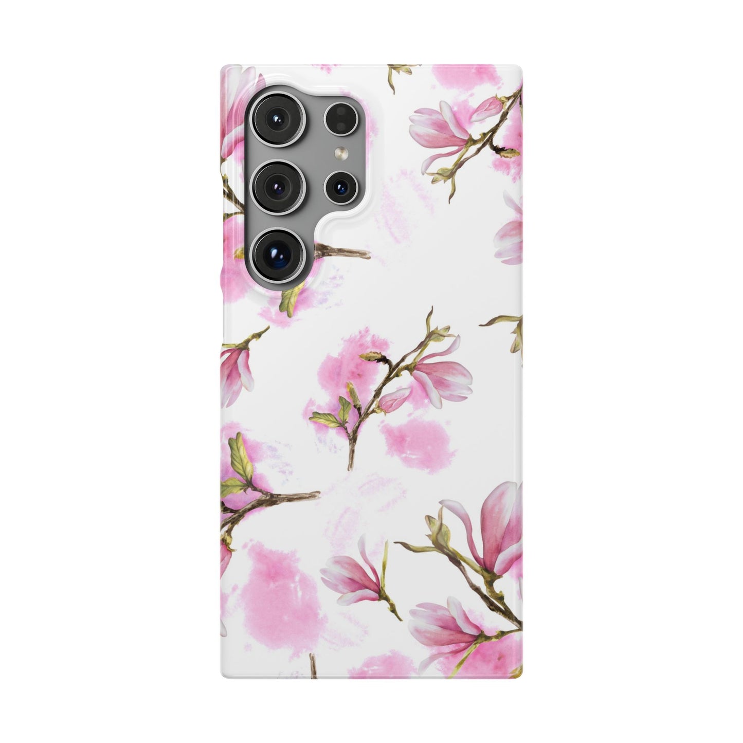Floral Magnolia Slim Phone Case – Pink Watercolor Snap Case for Apple iPhone and Samsung Galaxy.