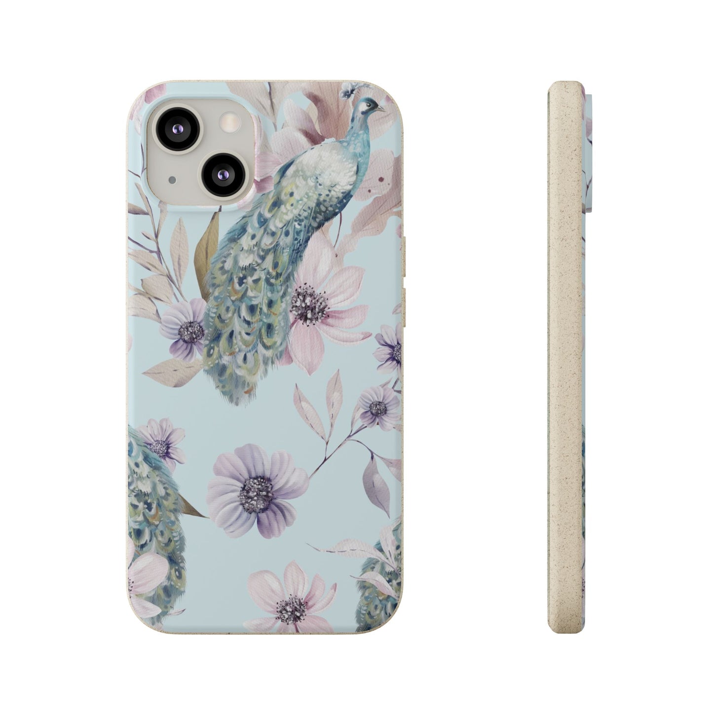 Peacock Floral Biodegradable Phone Case — Eco-Friendly Cover for Apple iPhone and Samsung Galaxy.