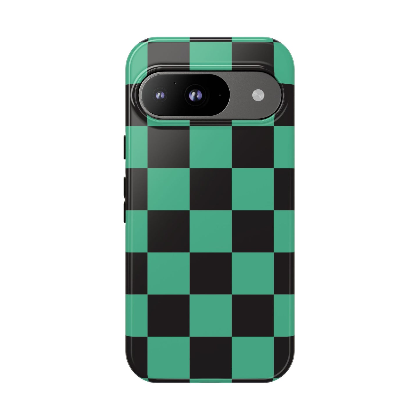 Tanjiro Checkerboard Tough Phone Case – Green & Black Protective Cover