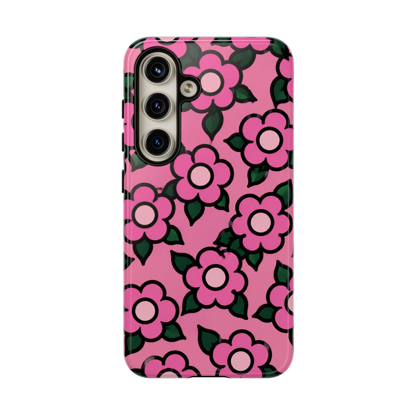 Pink Floral Tough Phone Case — Cute Retro Flower Protective Cover