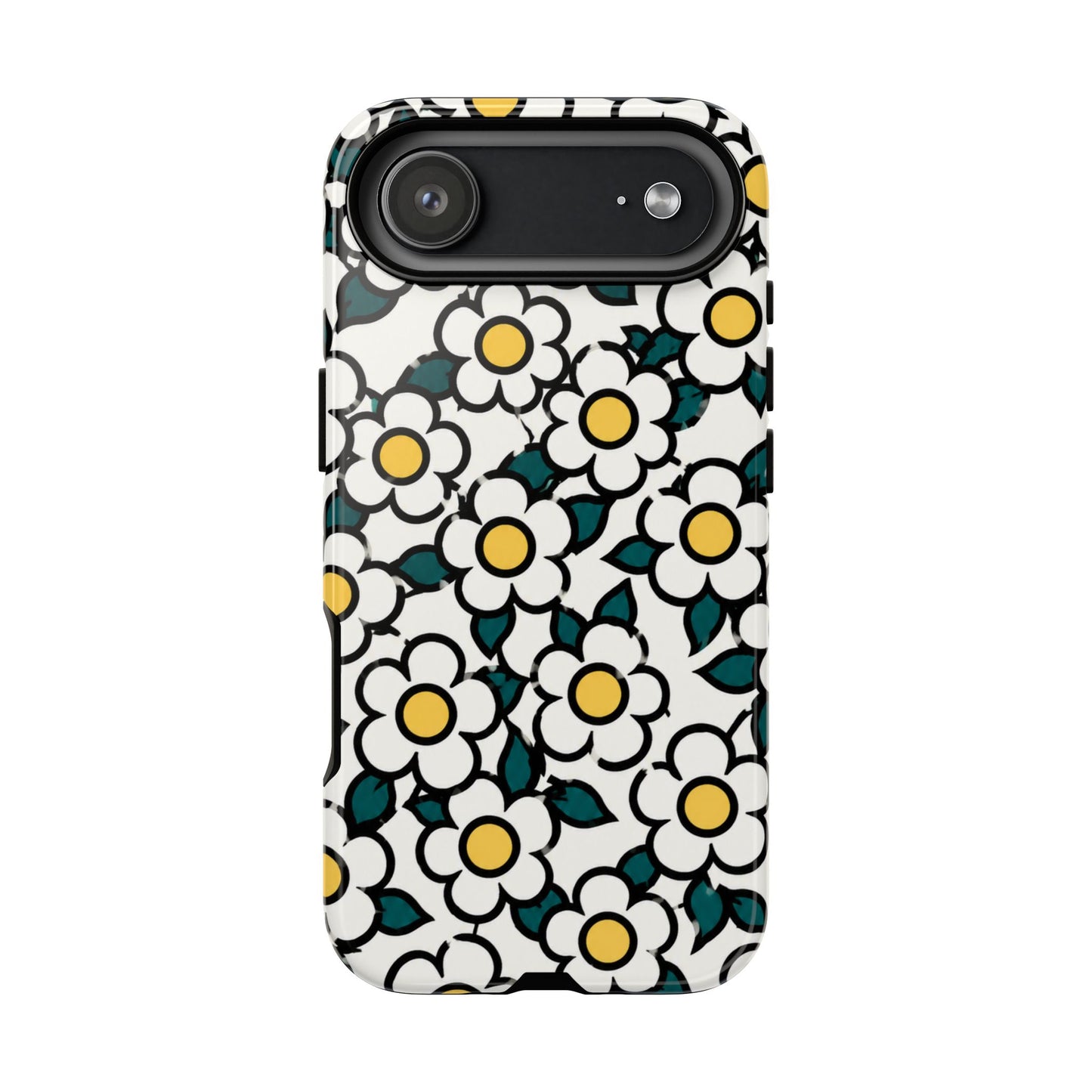 Floral Daisy Tough Phone Case — Retro White & Yellow Protective Cover