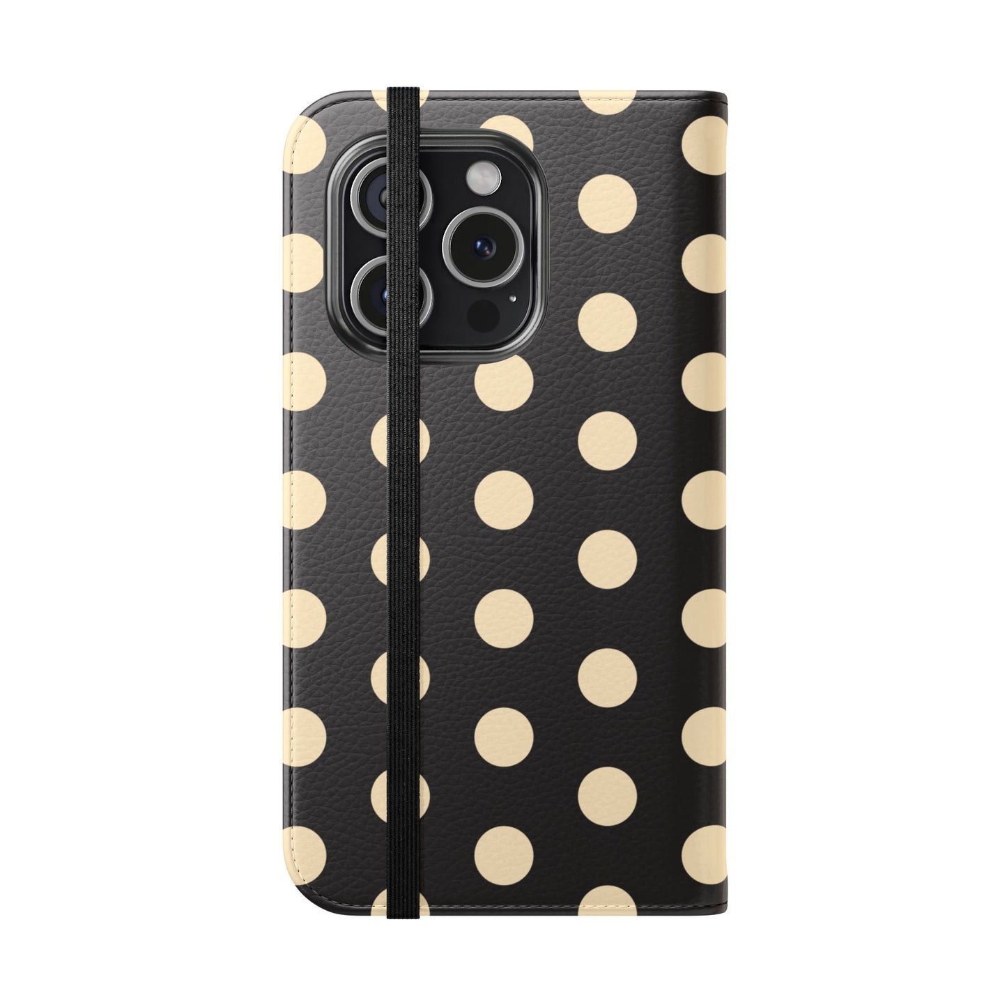 Polka Dot Flip Phone Case – Retro Black & Cream Wallet Cover