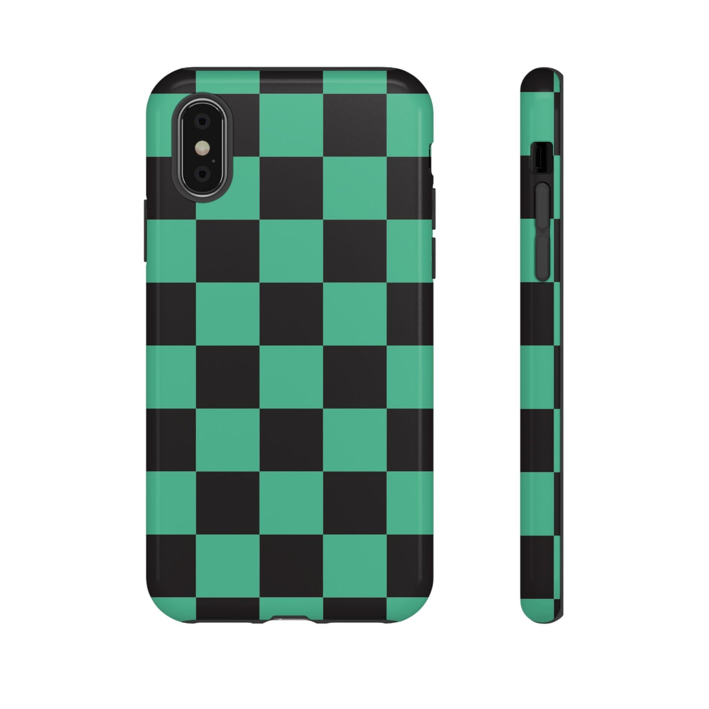 Tanjiro Checkerboard Tough Phone Case – Green & Black Protective Cover
