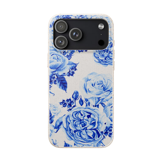 Blue Floral Biodegradable Eco-Friendly Phone Cover for Apple iPhone and Samsung Galaxy.