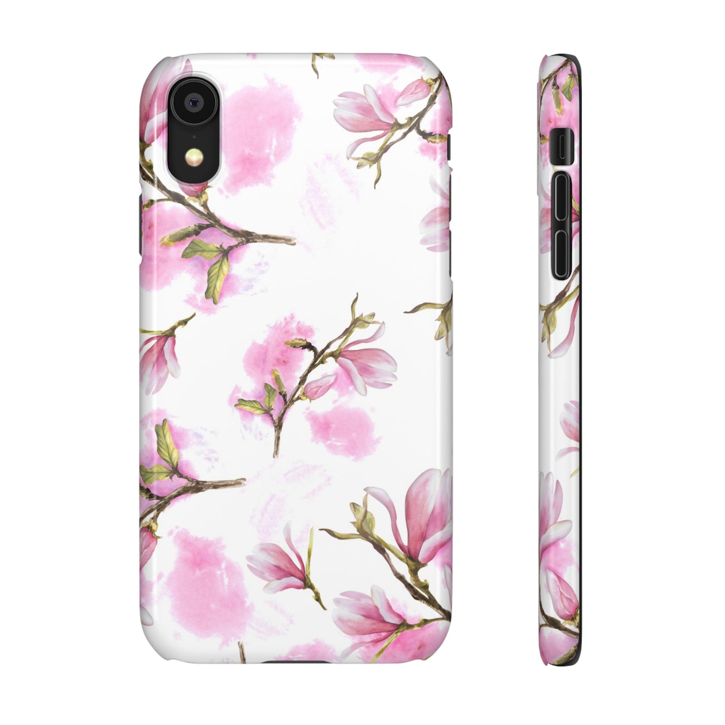 Floral Magnolia Slim Phone Case – Pink Watercolor Snap Case for Apple iPhone and Samsung Galaxy.