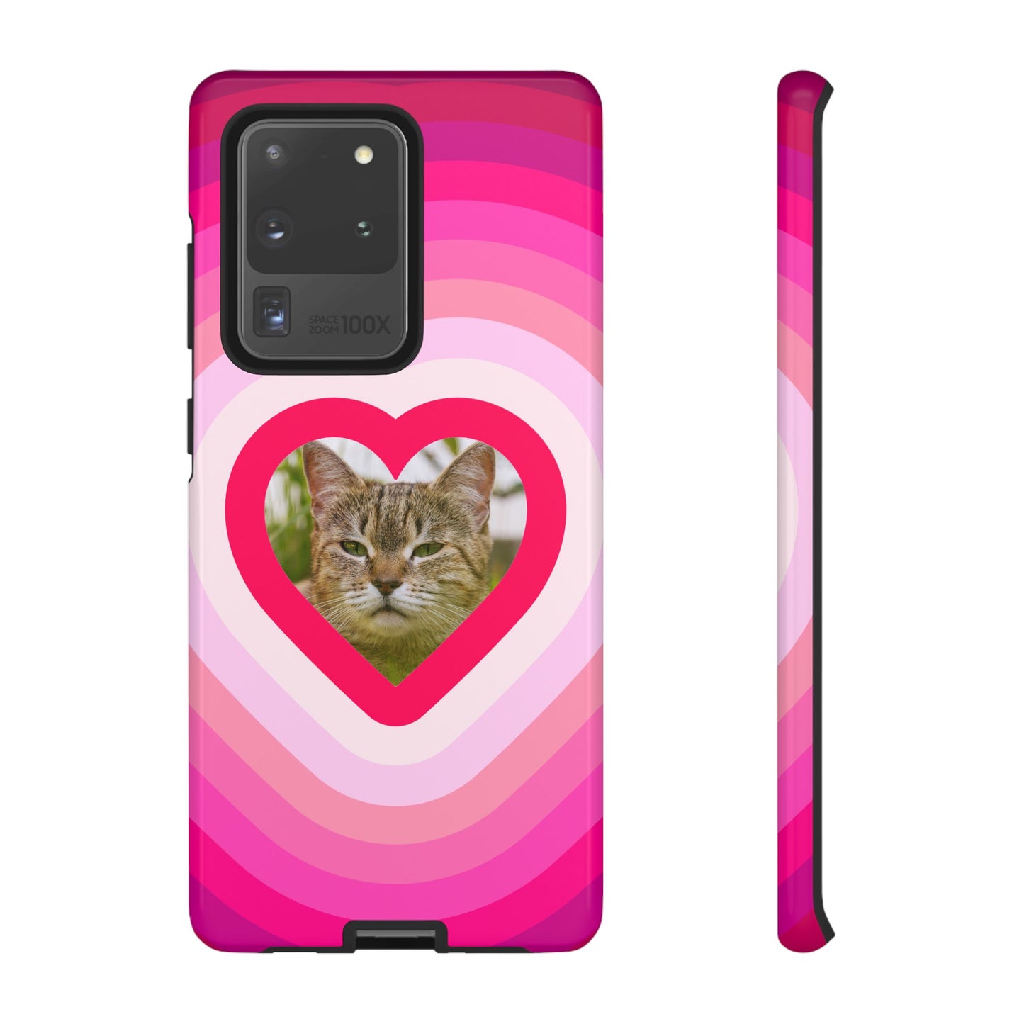 Single Image Personalised  Heart Photo Phone Case – Pink Gradient Love Tough Case for Apple iPhone, Samsung Galaxy and Google Pixel.