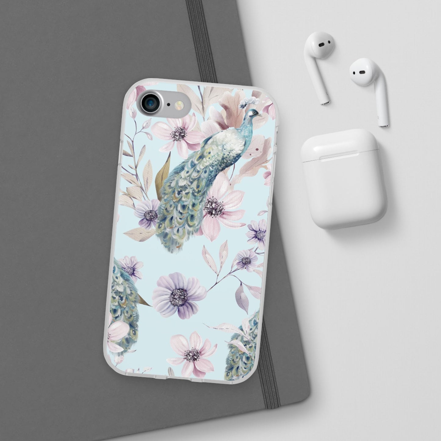 Peacock Floral Phone Case — Pastel Watercolor Bird Slim Case