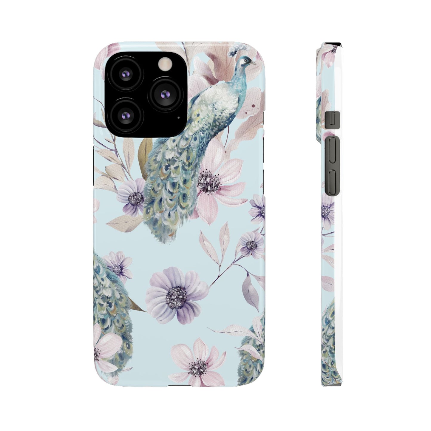 Watercolour Pastel Peacock Floral Snap Phone Case for Apple iPhone and Samsung Galaxy.