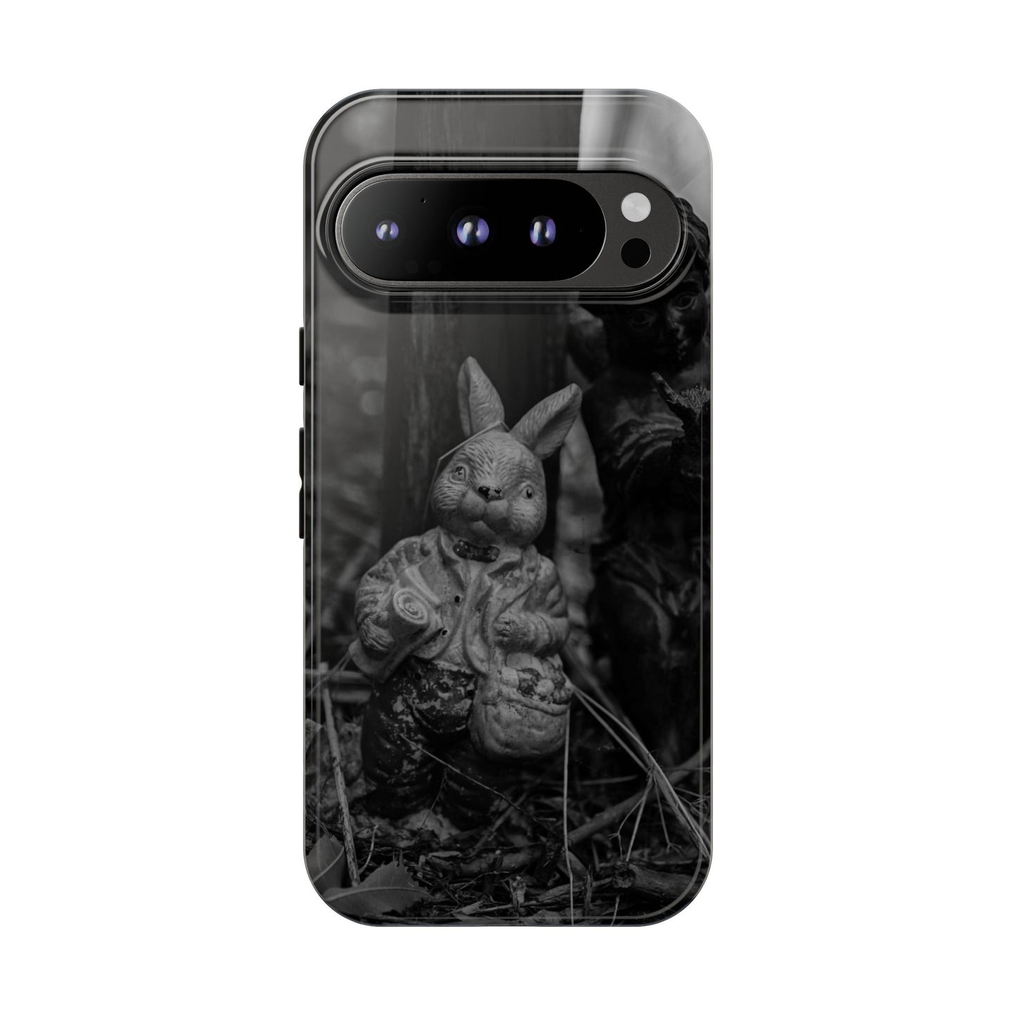Vintage Gothic Bunny Tough Phone Case — Dark Garden Statue Protective Cover